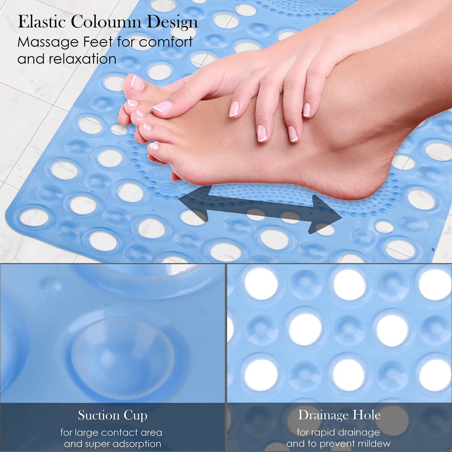 Kuber Industries Bath Mat  PVC Bathroom Mat  Shower Bath Mat  Hole Bath Tub Mat  Foot Massager Mat  Anti-Skid Shower Mat with Drain Holes  Sky Blue
