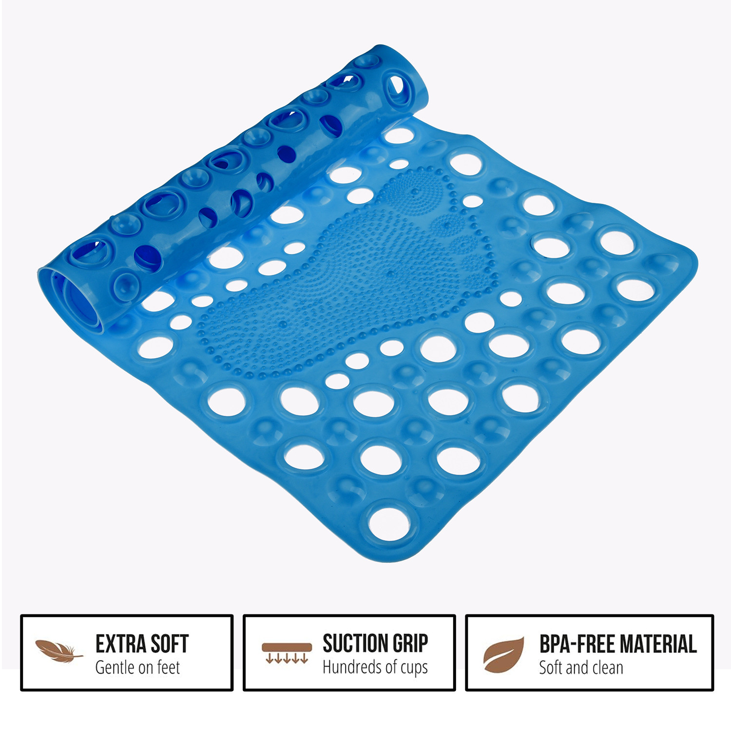 Kuber Industries Bath Mat | PVC Bathroom Mat | Shower Bath Mat | Hole Bath Tub Mat | Foot Massager Mat | Anti-Skid Shower Mat with Drain Holes | Blue