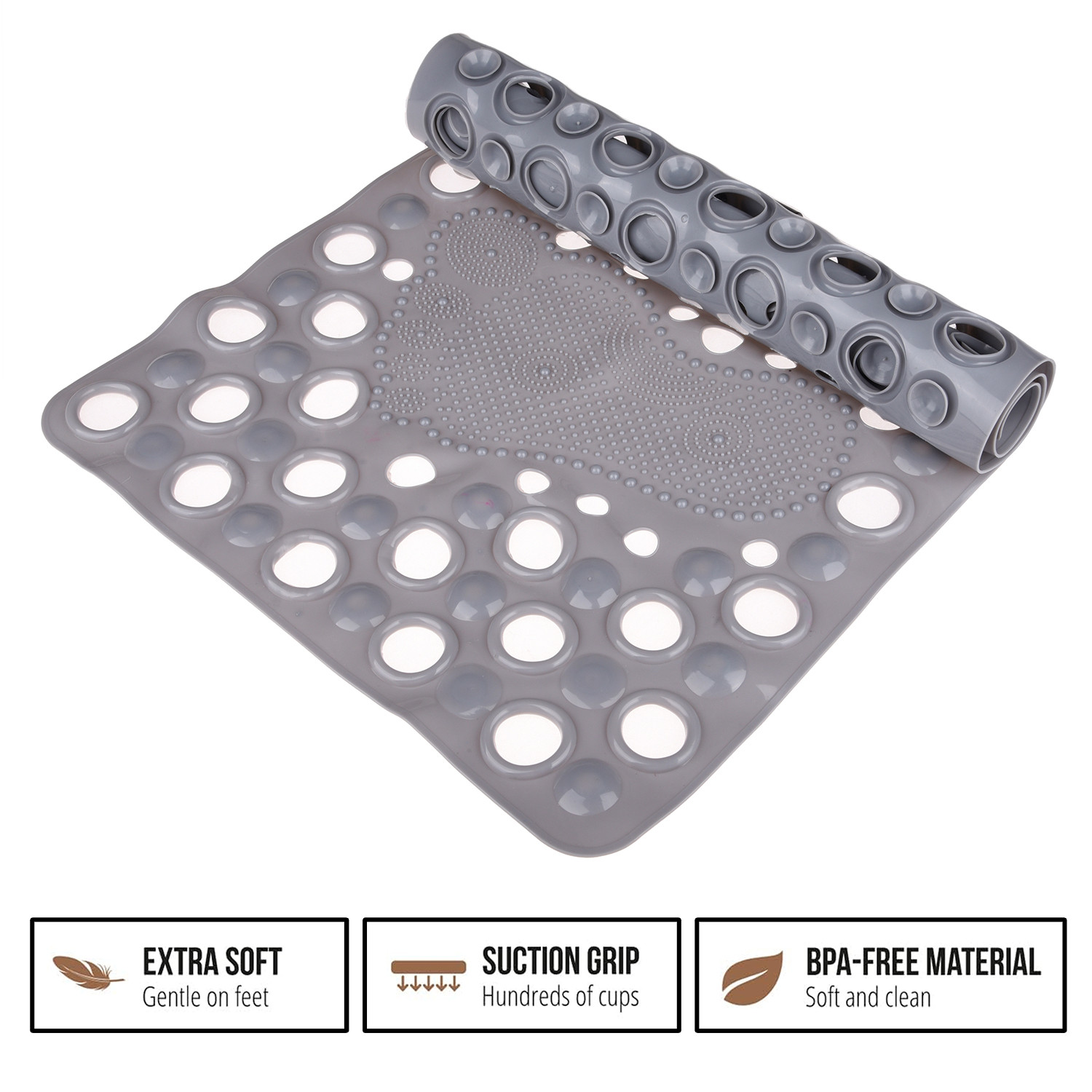 Kuber Industries Bath Mat | PVC Bathroom Mat | Shower Bath Mat | Hole Bath Tub Mat | Foot Massager Mat | Anti-Skid Shower Mat with Drain Holes | Gray