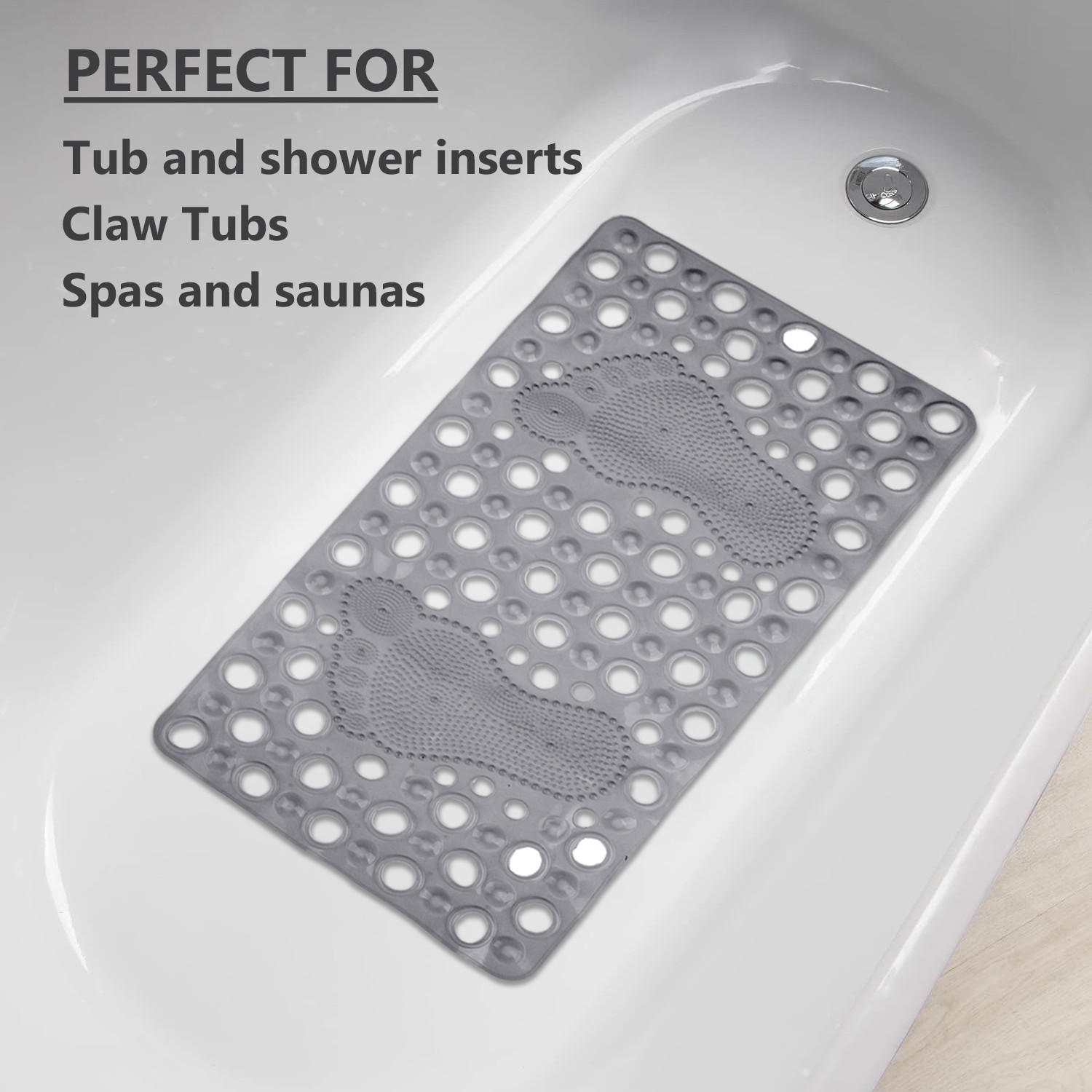Kuber Industries Bath Mat | PVC Bathroom Mat | Shower Bath Mat | Hole Bath Tub Mat | Foot Massager Mat | Anti-Skid Shower Mat with Drain Holes | Gray