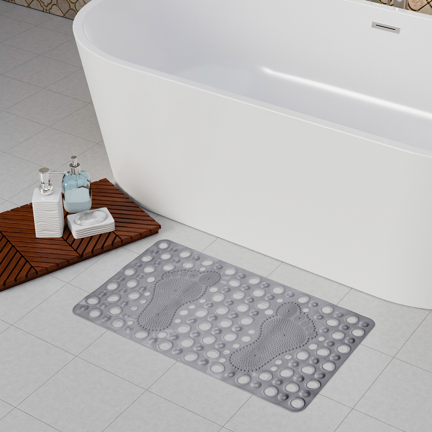 Kuber Industries Bath Mat | PVC Bathroom Mat | Shower Bath Mat | Hole Bath Tub Mat | Foot Massager Mat | Anti-Skid Shower Mat with Drain Holes | Gray