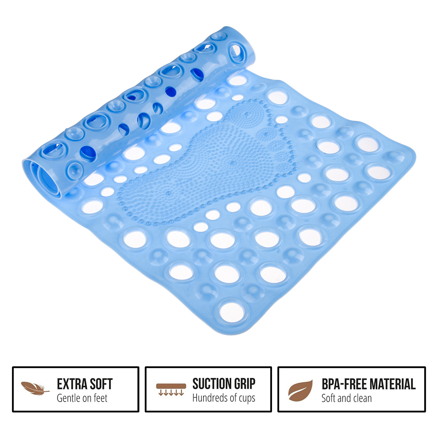 Kuber Industries Bath Mat | PVC Bathroom Mat | Shower Bath Mat | Hole Bath Tub Mat | Foot Massager Mat | Anti-Skid Shower Mat with Drain Holes | Sky Blue