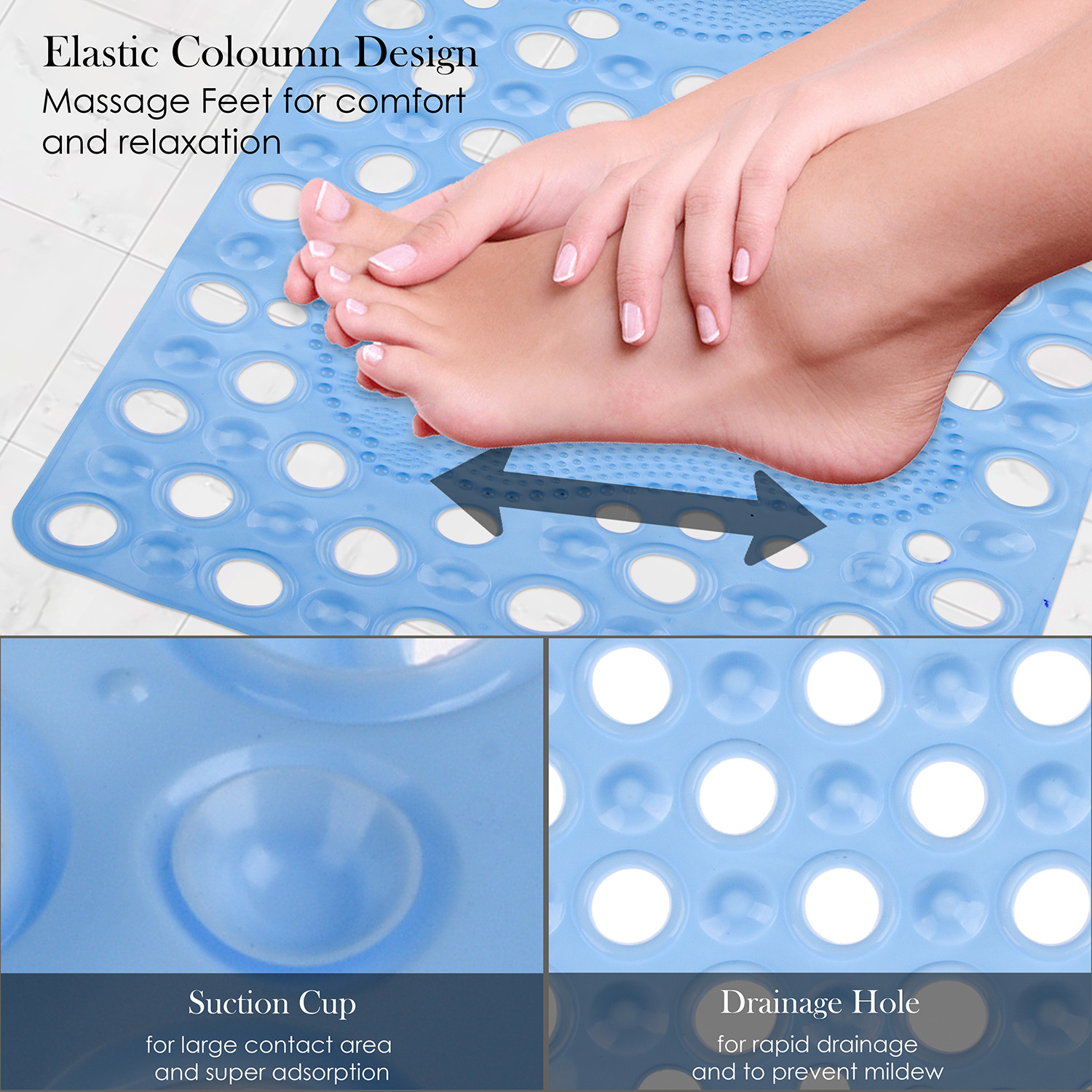 Kuber Industries Bath Mat | PVC Bathroom Mat | Shower Bath Mat | Hole Bath Tub Mat | Foot Massager Mat | Anti-Skid Shower Mat with Drain Holes | Sky Blue