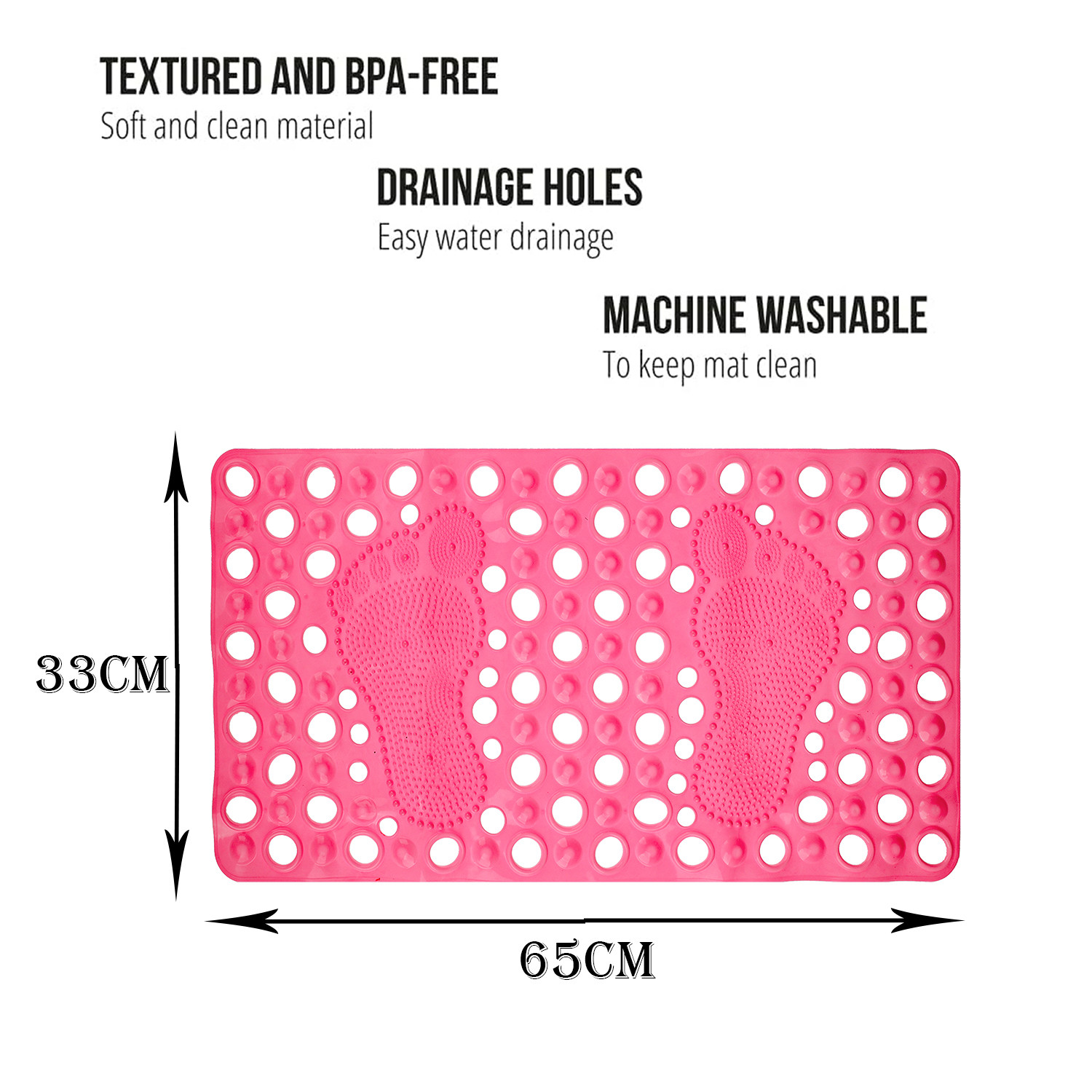 Kuber Industries Bath Mat | PVC Bathroom Mat | Shower Bath Mat | Hole Bath Tub Mat | Foot Massager Mat | Anti-Skid Shower Mat with Drain Holes | Pink