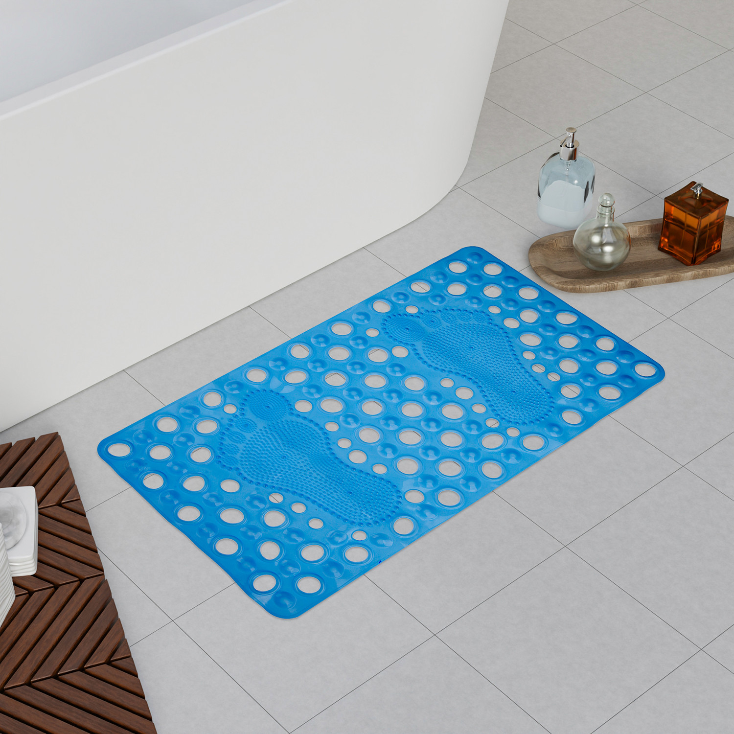 Kuber Industries Bath Mat | PVC Bathroom Mat | Shower Bath Mat | Hole Bath Tub Mat | Foot Massager Mat | Anti-Skid Shower Mat with Drain Holes | Pack of 2 | Multi