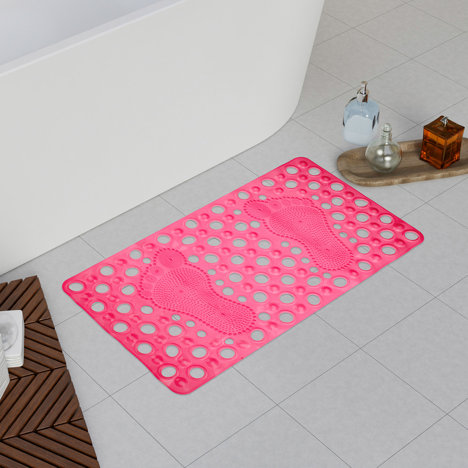 Kuber Industries Bath Mat | PVC Bathroom Mat | Shower Bath Mat | Hole Bath Tub Mat | Foot Massager Mat | Anti-Skid Shower Mat with Drain Holes | Pack of 2 | Multi