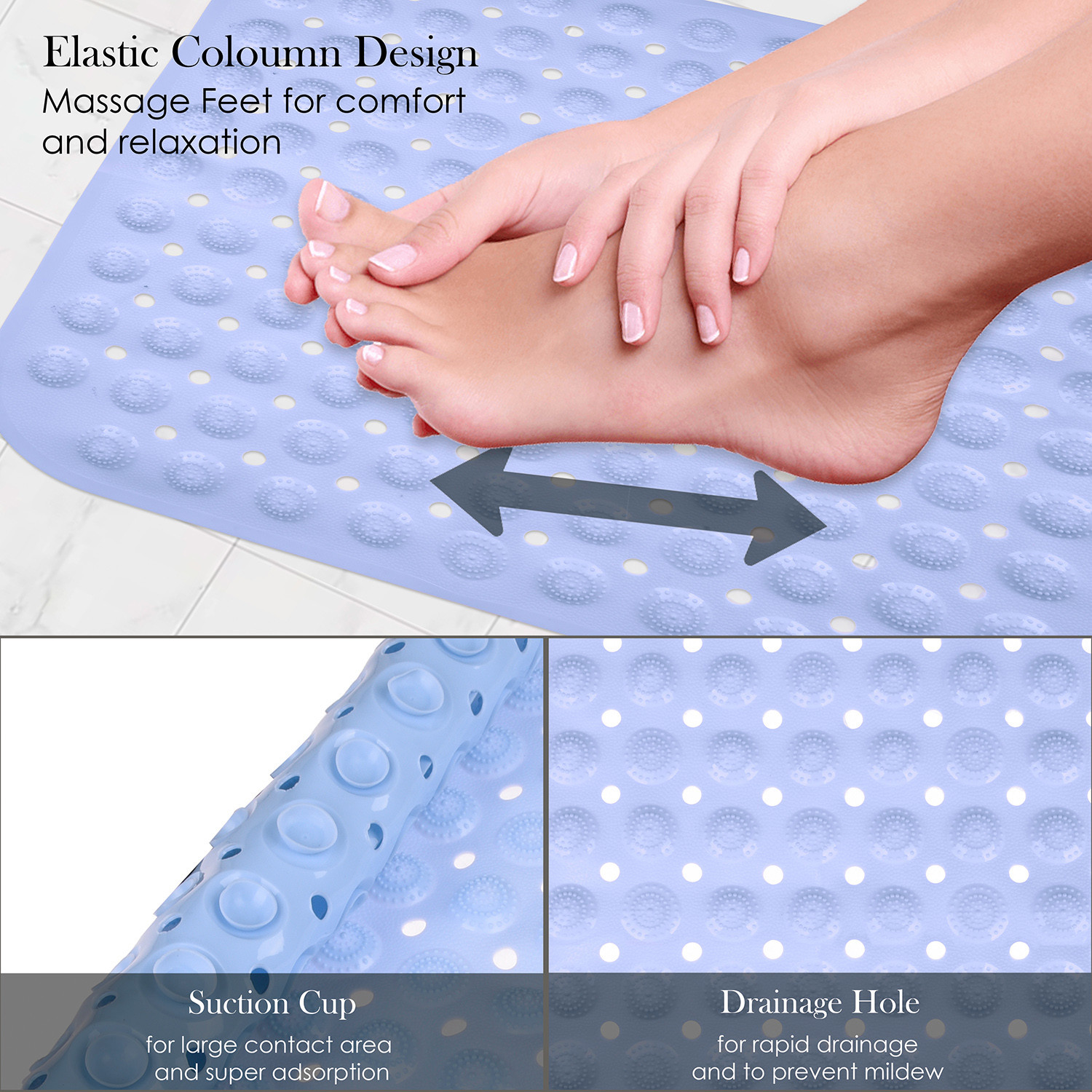 Kuber Industries Bath Mat  PVC Bathroom Mat  Shower Bath Mat  Square Bath Tub Mat  Foot Massager Mat  Anti-Skid Floor Mat  Shower Mat  Sky Blue