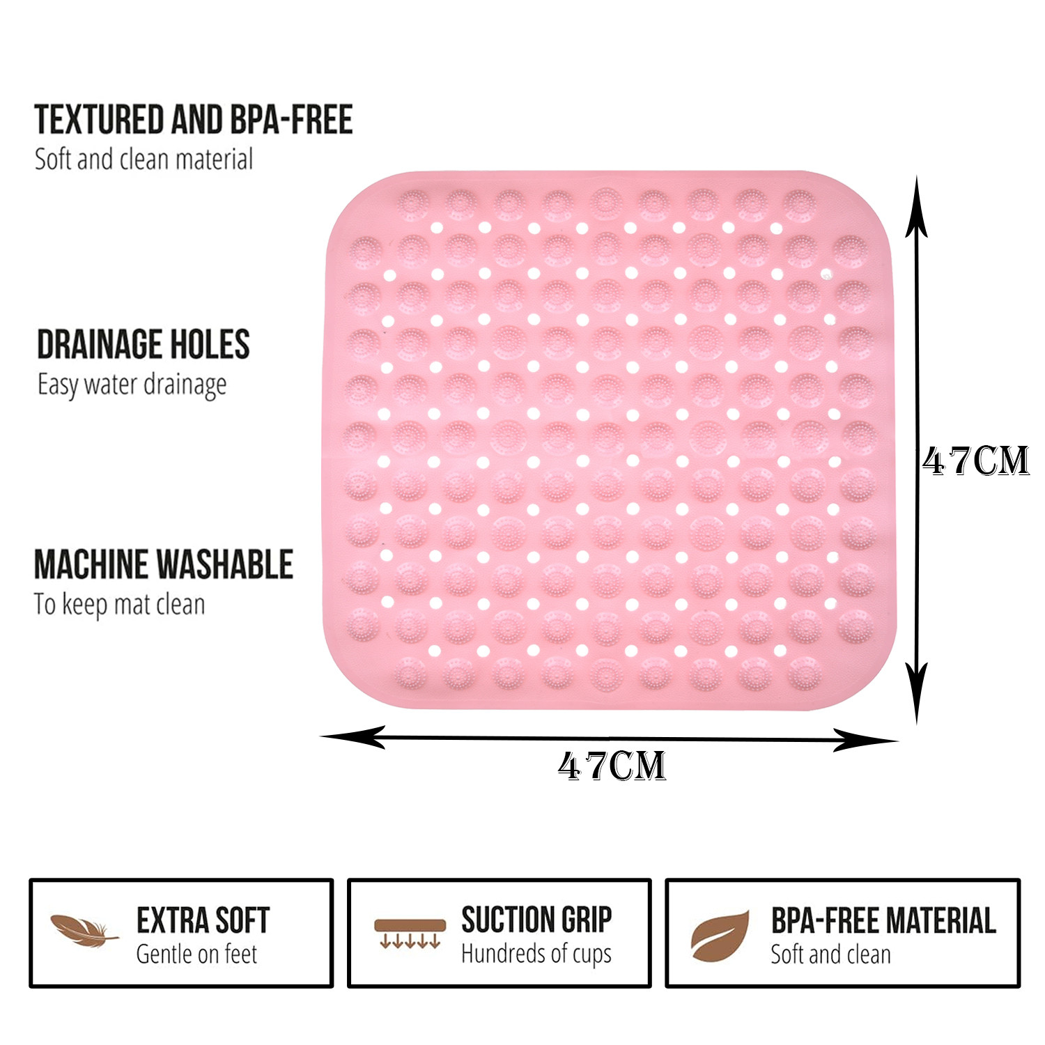 Kuber Industries Bath Mat | PVC Bathroom Mat | Shower Bath Mat | Square Bath Tub Mat | Foot Massager Mat | Anti-Skid Floor Mat | Shower Mat | Peach