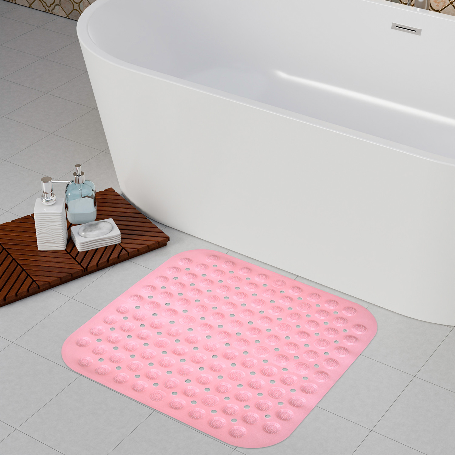 Kuber Industries Bath Mat | PVC Bathroom Mat | Shower Bath Mat | Square Bath Tub Mat | Foot Massager Mat | Anti-Skid Floor Mat | Shower Mat | Peach
