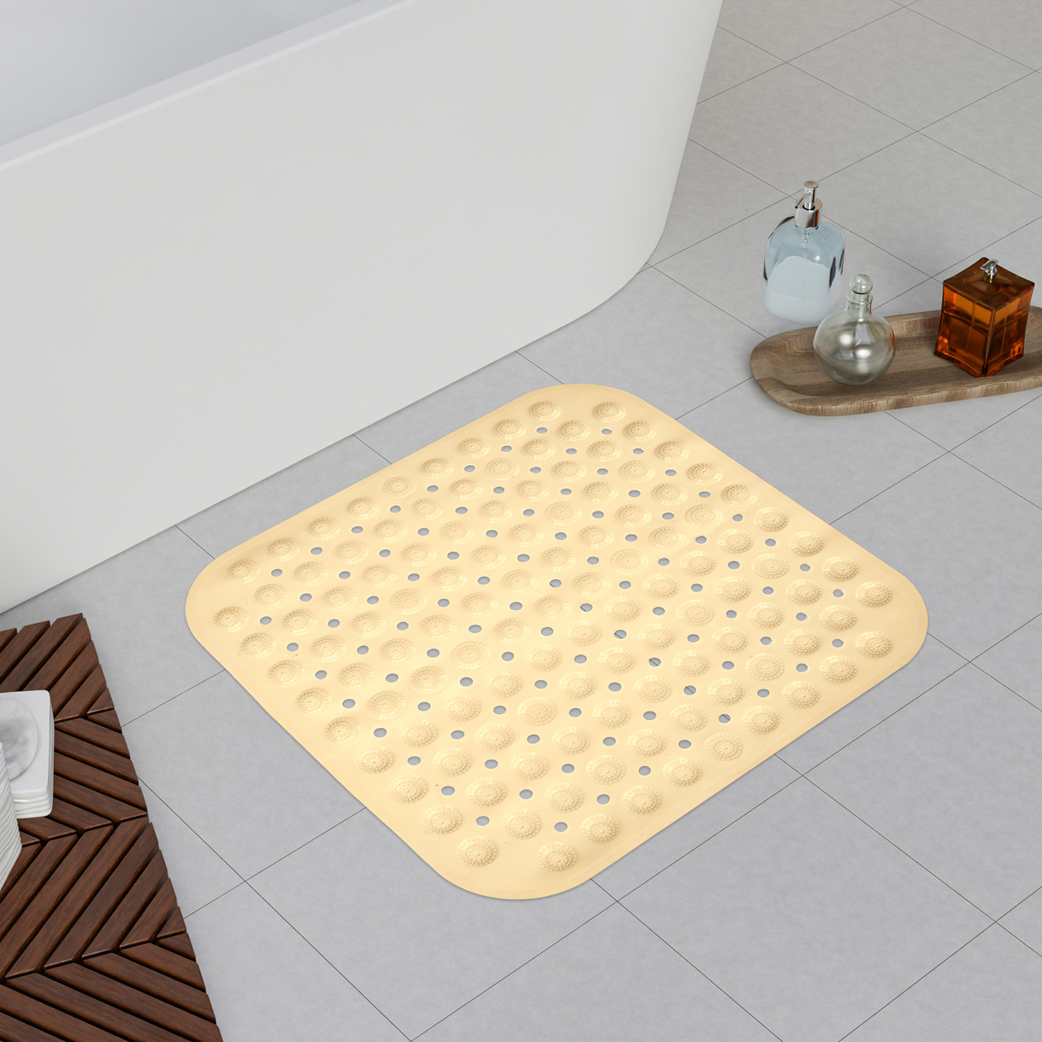 Kuber Industries Bath Mat | PVC Bathroom Mat | Shower Bath Mat | Square Bath Tub Mat | Foot Massager Mat | Anti-Skid Floor Mat | Shower Mat | Cream