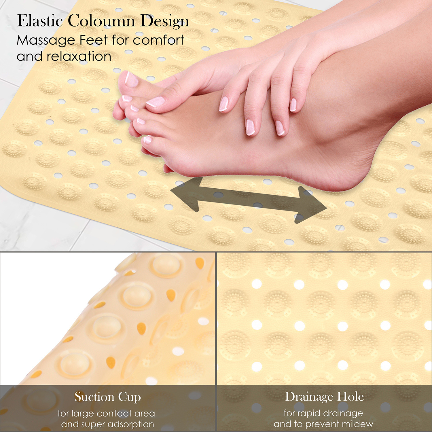 Kuber Industries Bath Mat | PVC Bathroom Mat | Shower Bath Mat | Square Bath Tub Mat | Foot Massager Mat | Anti-Skid Floor Mat | Shower Mat | Cream