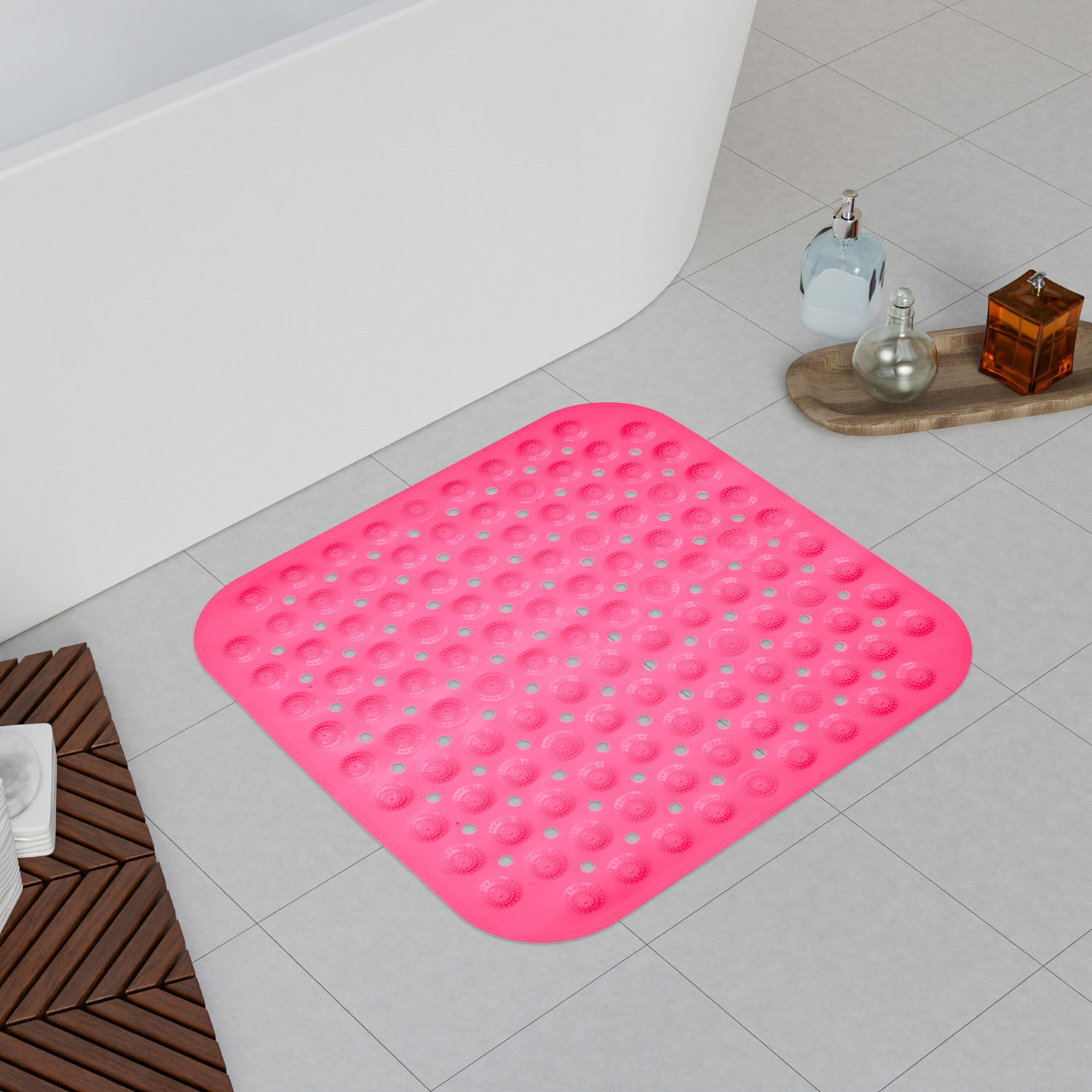 Kuber Industries Bath Mat | PVC Bathroom Mat | Shower Bath Mat | Square Bath Tub Mat | Foot Massager Mat | Anti-Skid Floor Mat | Shower Mat | Pink