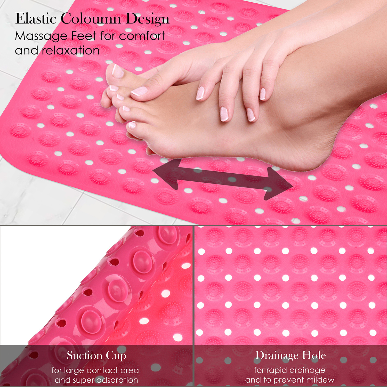 Kuber Industries Bath Mat | PVC Bathroom Mat | Shower Bath Mat | Square Bath Tub Mat | Foot Massager Mat | Anti-Skid Floor Mat | Shower Mat | Pink