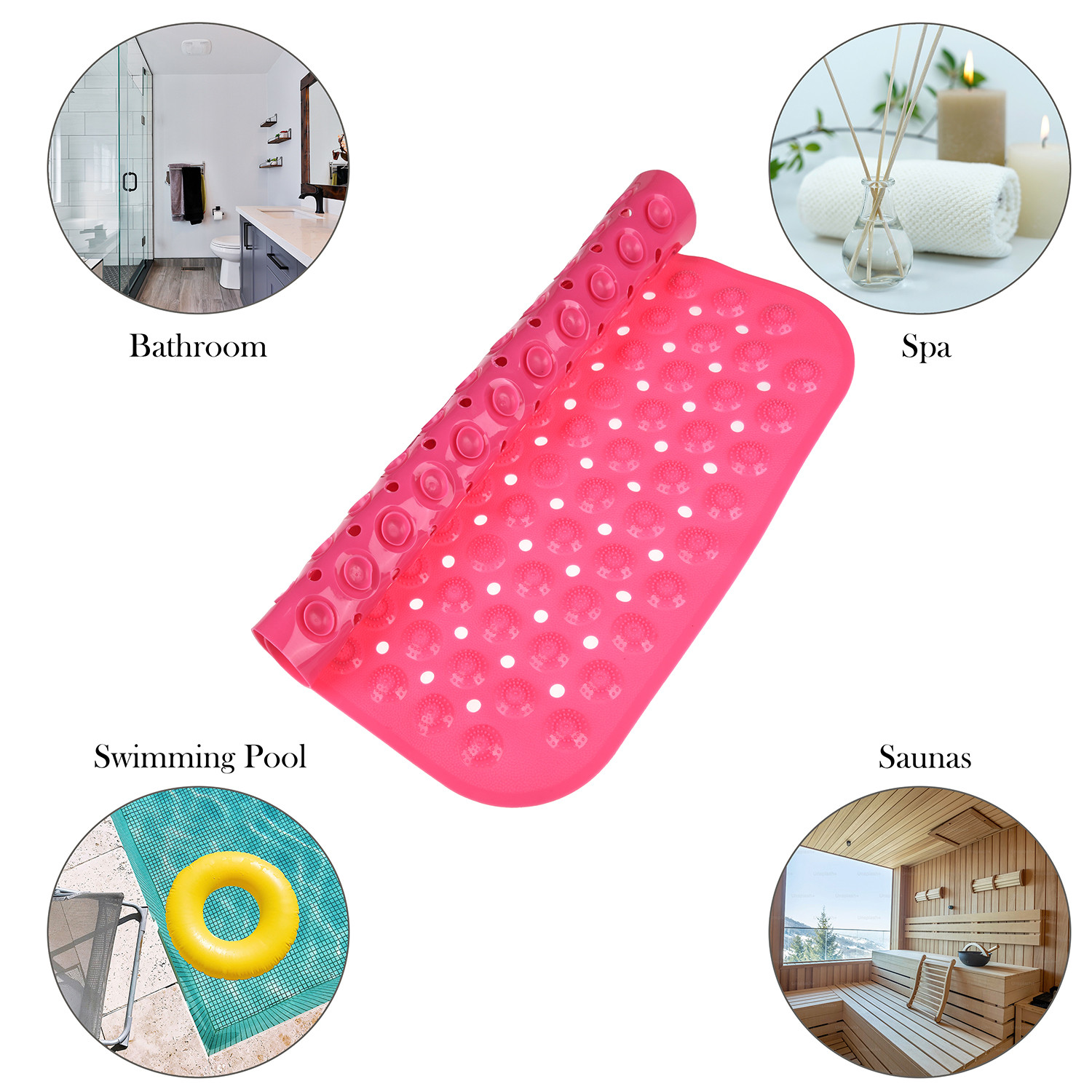 Kuber Industries Bath Mat | PVC Bathroom Mat | Shower Bath Mat | Square Bath Tub Mat | Foot Massager Mat | Anti-Skid Floor Mat | Shower Mat | Pink