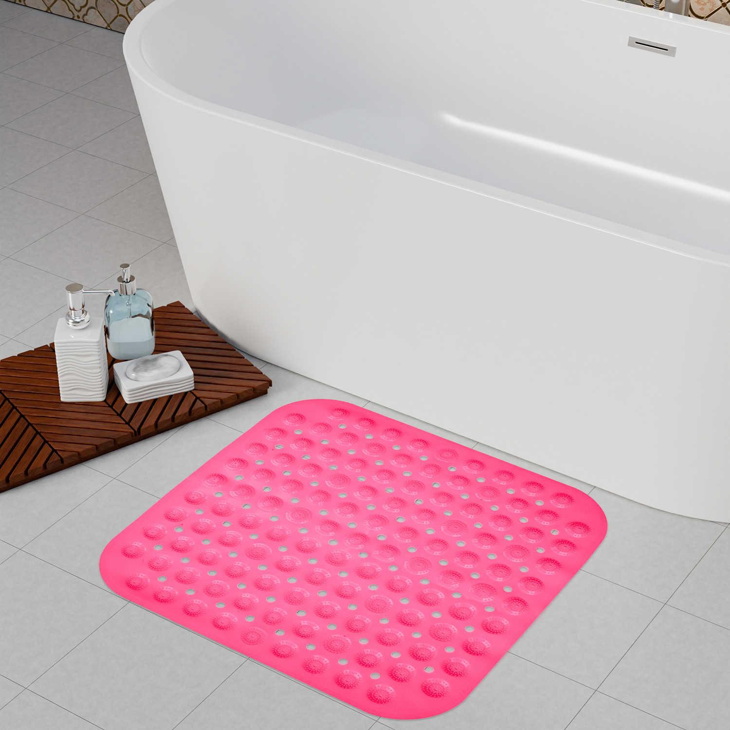 Kuber Industries Bath Mat | PVC Bathroom Mat | Shower Bath Mat | Square Bath Tub Mat | Foot Massager Mat | Anti-Skid Floor Mat | Shower Mat | Pink