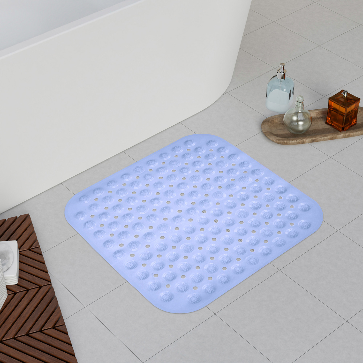 Kuber Industries Bath Mat | PVC Bathroom Mat | Shower Bath Mat | Square Bath Tub Mat | Foot Massager Mat | Anti-Skid Floor Mat | Shower Mat | Sky Blue