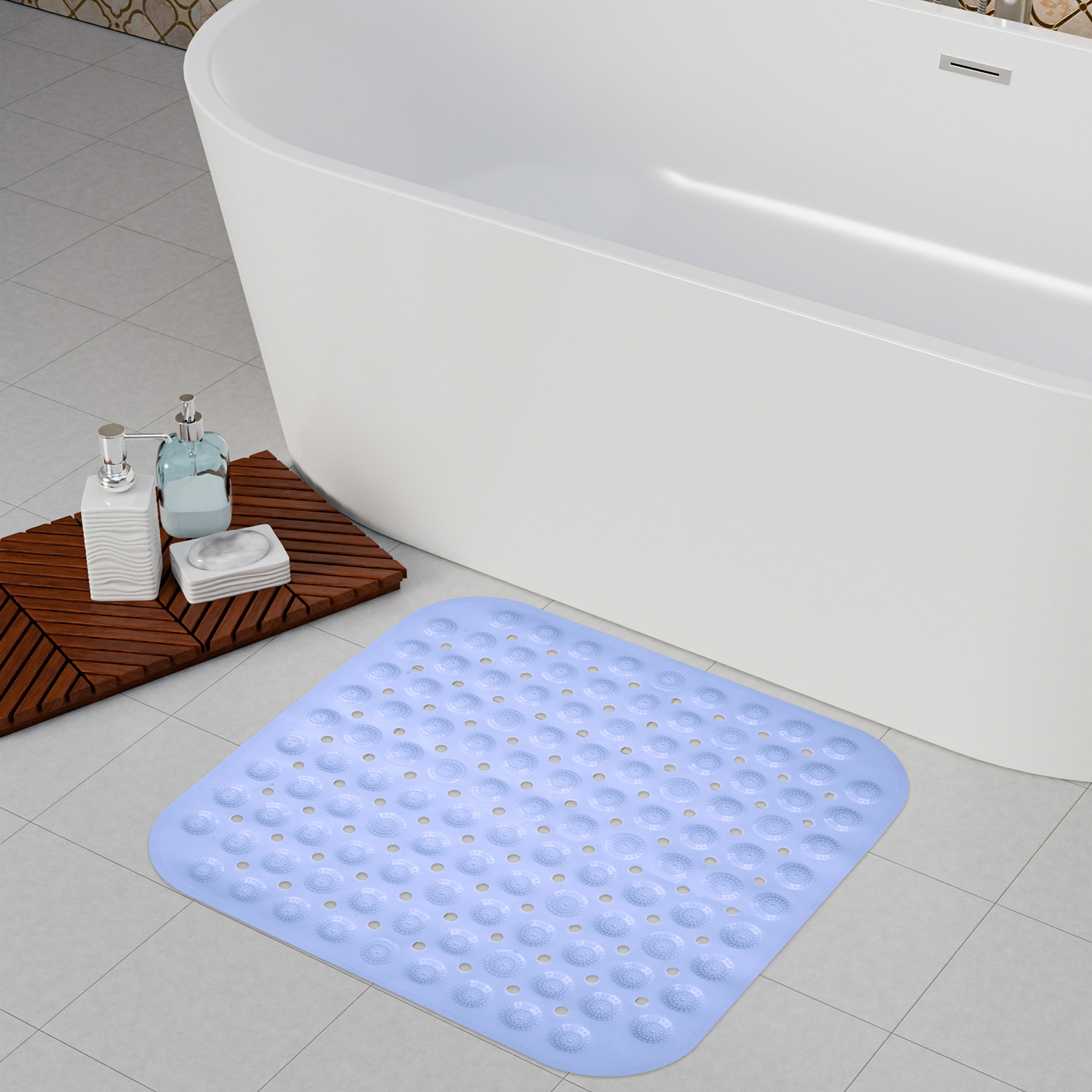 Kuber Industries Bath Mat | PVC Bathroom Mat | Shower Bath Mat | Square Bath Tub Mat | Foot Massager Mat | Anti-Skid Floor Mat | Shower Mat | Sky Blue