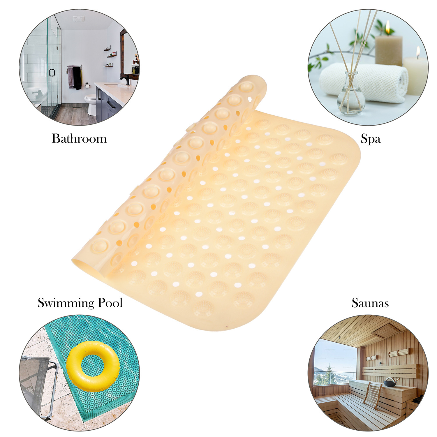 Kuber Industries Bath Mat  PVC Bathroom Mat  Shower Bath Mat  Square Bath Tub Mat  Foot Massager Mat  Anti-Skid Floor Mat  Shower Mat  Cream