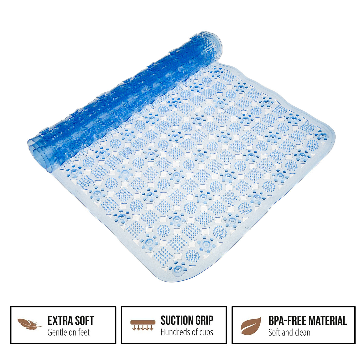 Kuber Industries Bath Mat  PVC Bathroom Mat  Shower Bath Mat  Transparent Round Check Floor Tub Mat  Foot Massager Mat  Anti-Skid Floor Mat  Shower Mat  Blue