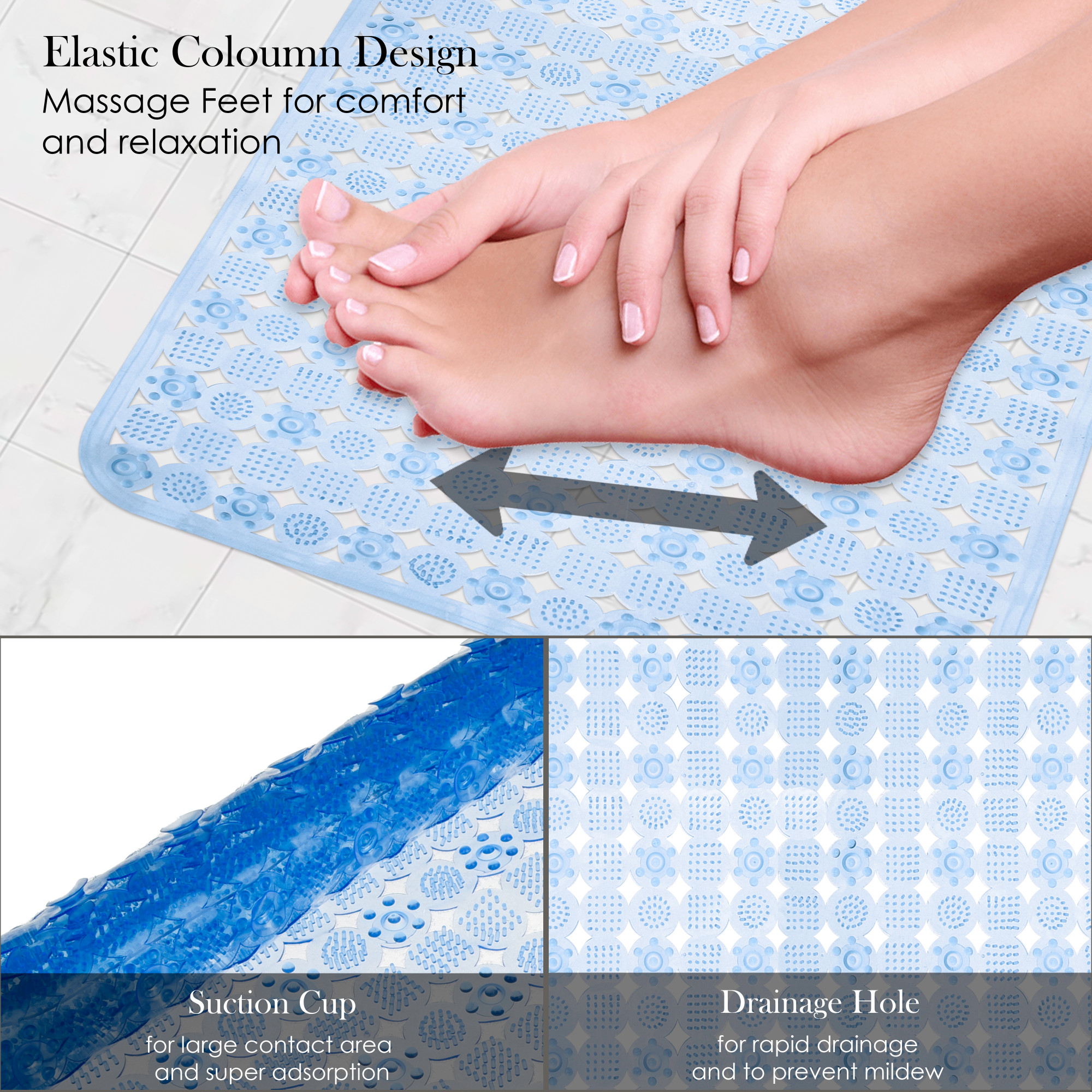 Kuber Industries Bath Mat  PVC Bathroom Mat  Shower Bath Mat  Transparent Round Check Floor Tub Mat  Foot Massager Mat  Anti-Skid Floor Mat  Shower Mat  Blue