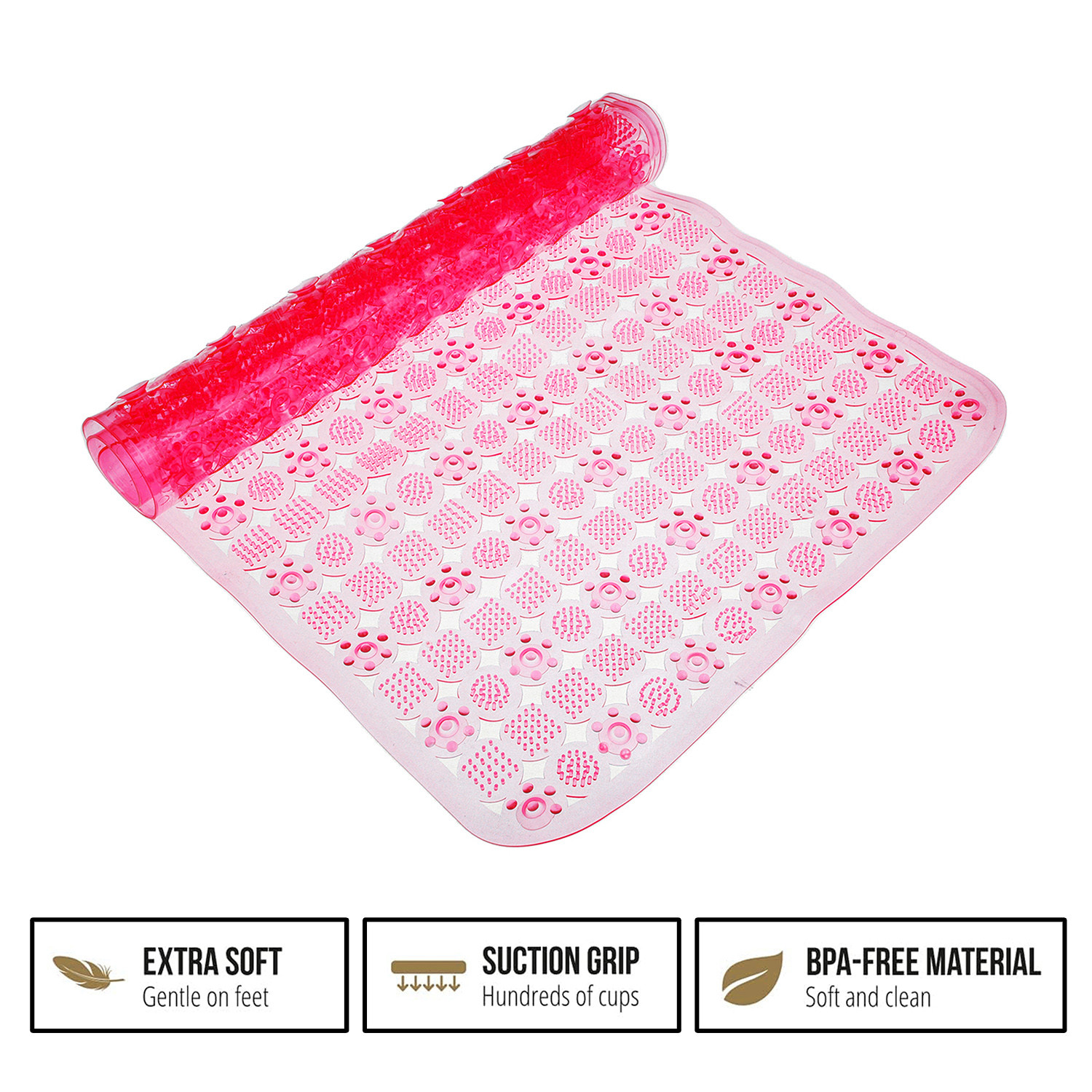 Kuber Industries Bath Mat  PVC Bathroom Mat  Shower Bath Mat  Transparent Round Check Floor Tub Mat  Foot Massager Mat  Anti-Skid Floor Mat  Shower Mat  Pink