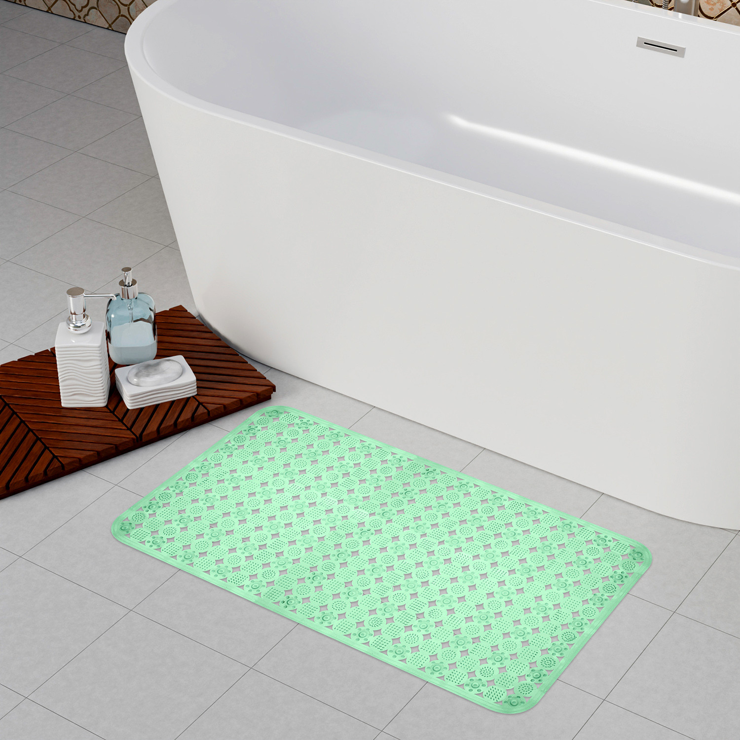 Kuber Industries Bath Mat  PVC Bathroom Mat  Shower Bath Mat  Transparent Round Check Floor Tub Mat  Foot Massager Mat  Anti-Skid Floor Mat  Shower Mat  Green