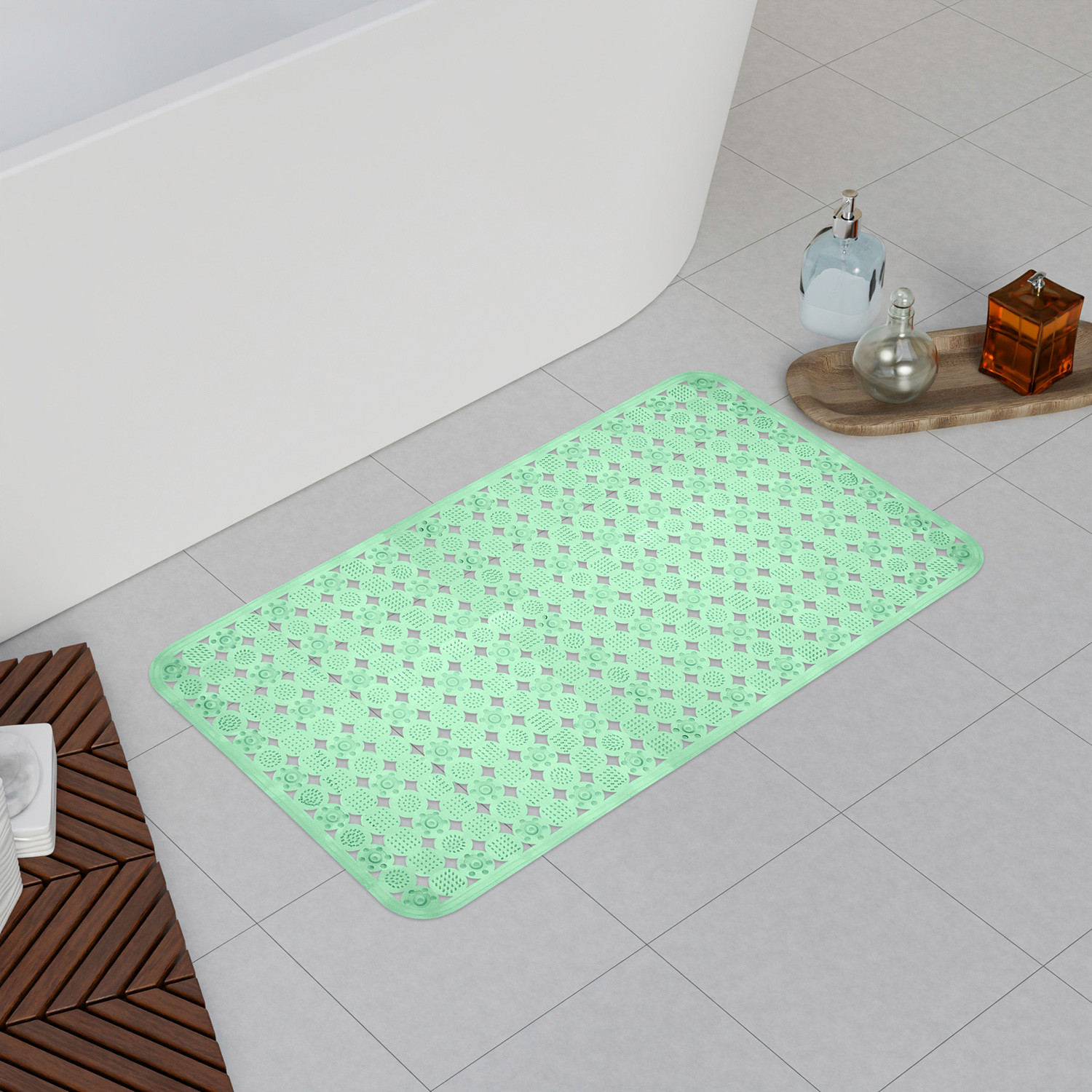 Kuber Industries Bath Mat | PVC Bathroom Mat | Shower Bath Mat | Transparent Round Check Floor Tub Mat | Foot Massager Mat | Anti-Skid Floor Mat | Shower Mat | Green