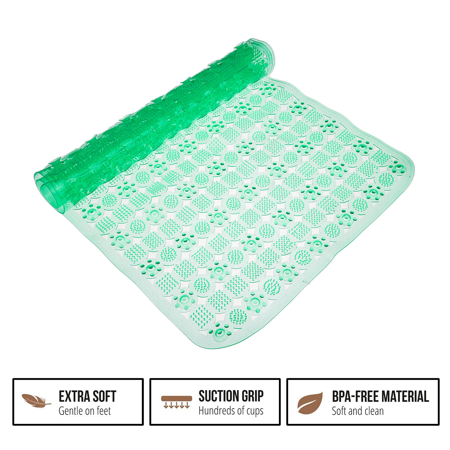 Kuber Industries Bath Mat | PVC Bathroom Mat | Shower Bath Mat | Transparent Round Check Floor Tub Mat | Foot Massager Mat | Anti-Skid Floor Mat | Shower Mat | Green