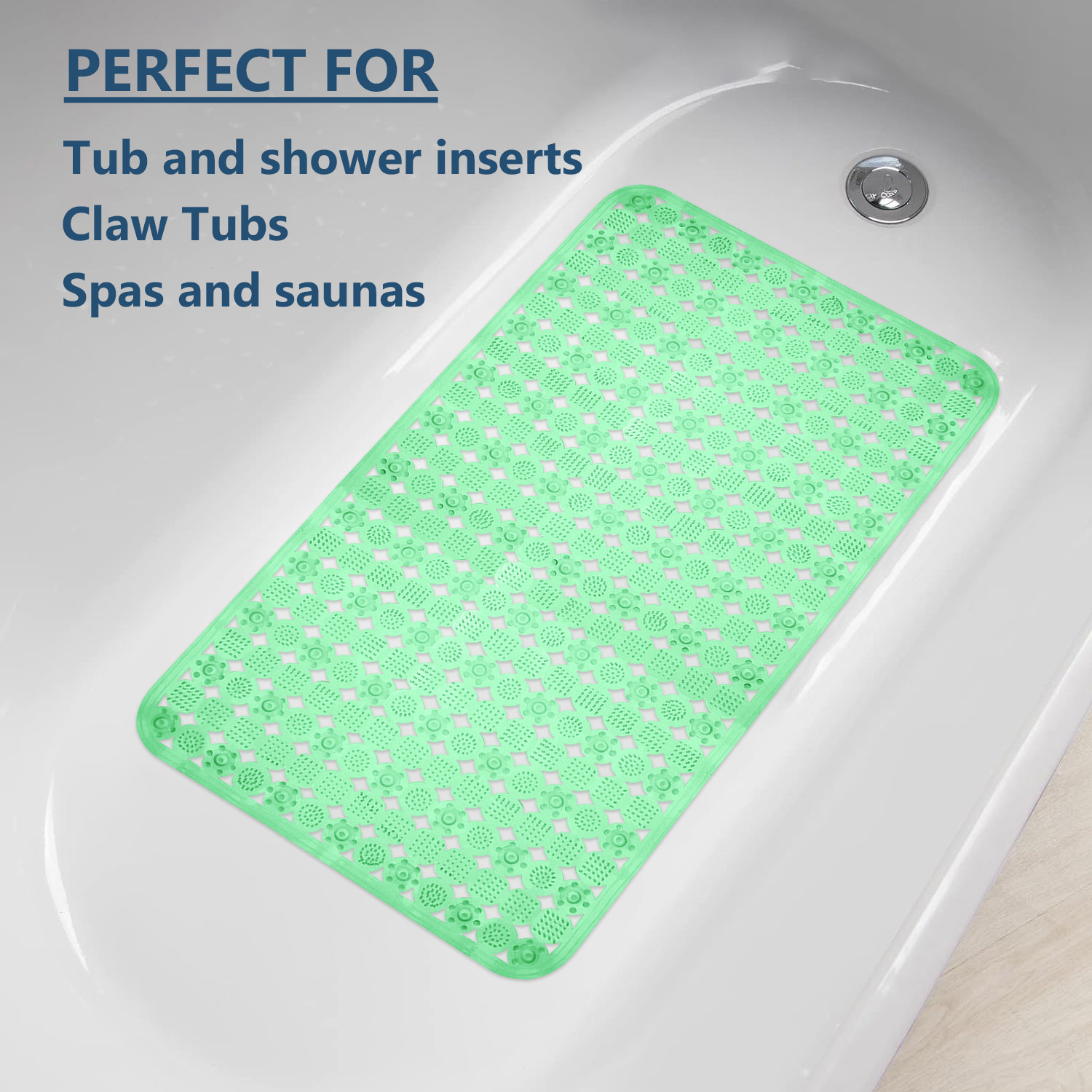 Kuber Industries Bath Mat | PVC Bathroom Mat | Shower Bath Mat | Transparent Round Check Floor Tub Mat | Foot Massager Mat | Anti-Skid Floor Mat | Shower Mat | Green