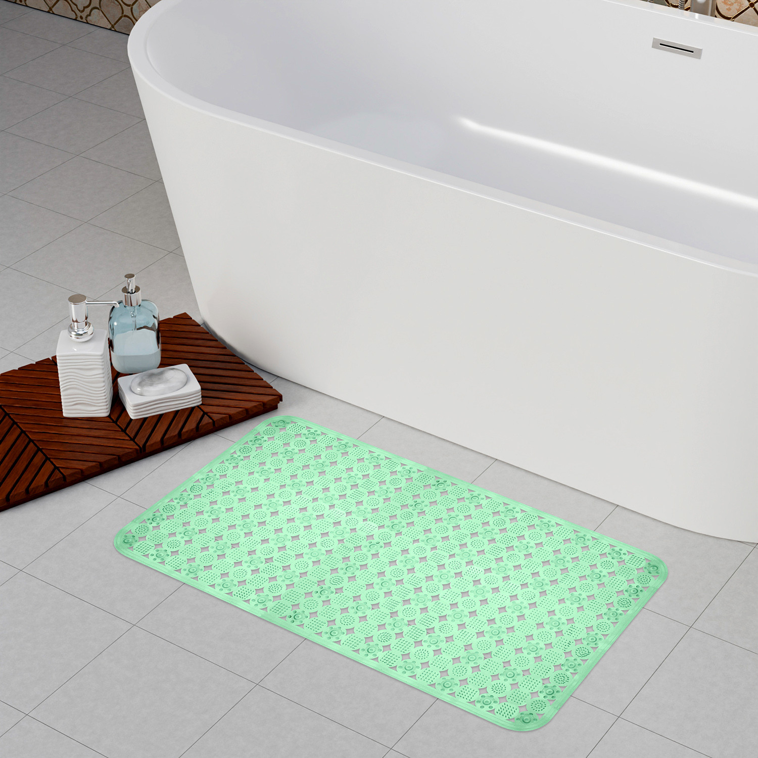 Kuber Industries Bath Mat | PVC Bathroom Mat | Shower Bath Mat | Transparent Round Check Floor Tub Mat | Foot Massager Mat | Anti-Skid Floor Mat | Shower Mat | Green