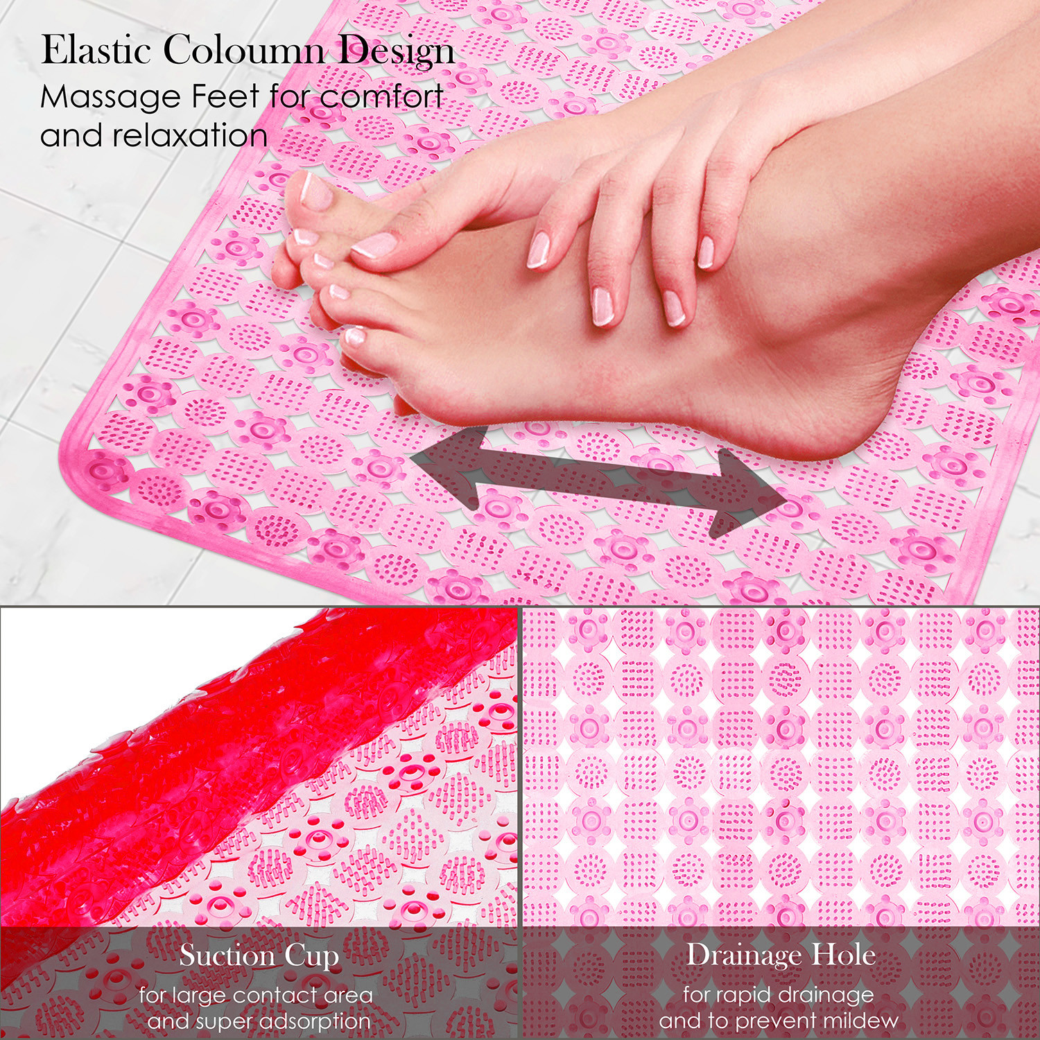 Kuber Industries Bath Mat | PVC Bathroom Mat | Shower Bath Mat | Transparent Round Check Floor Tub Mat | Foot Massager Mat | Anti-Skid Floor Mat | Shower Mat | Pink