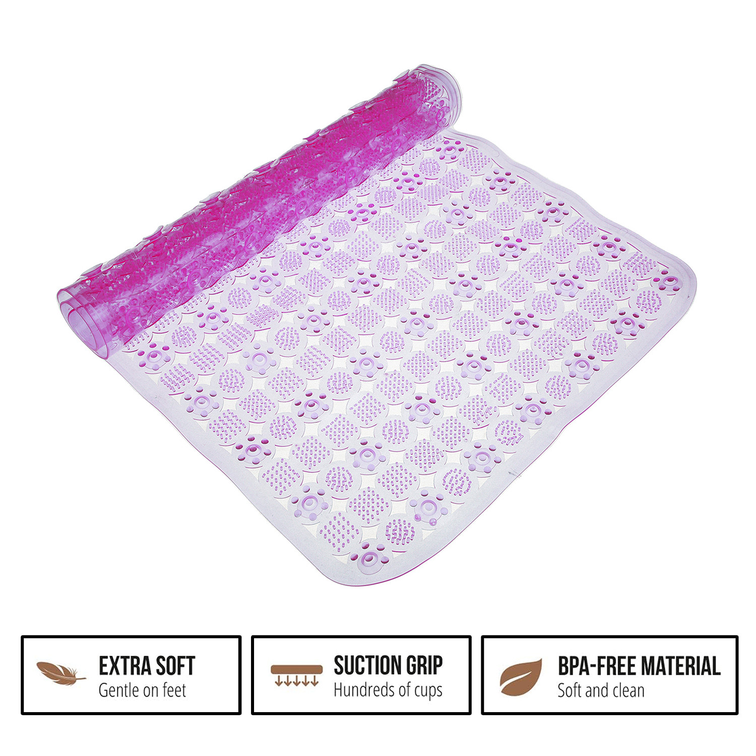 Kuber Industries Bath Mat | PVC Bathroom Mat | Shower Bath Mat | Transparent Round Check Floor Tub Mat | Foot Massager Mat | Anti-Skid Floor Mat | Shower Mat | Purple