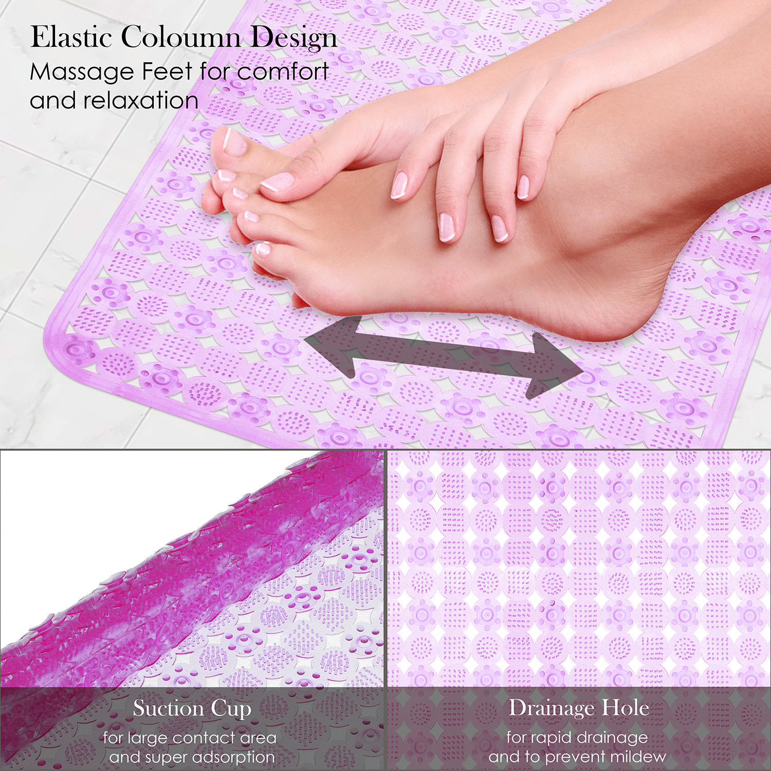 Kuber Industries Bath Mat | PVC Bathroom Mat | Shower Bath Mat | Transparent Round Check Floor Tub Mat | Foot Massager Mat | Anti-Skid Floor Mat | Shower Mat | Purple