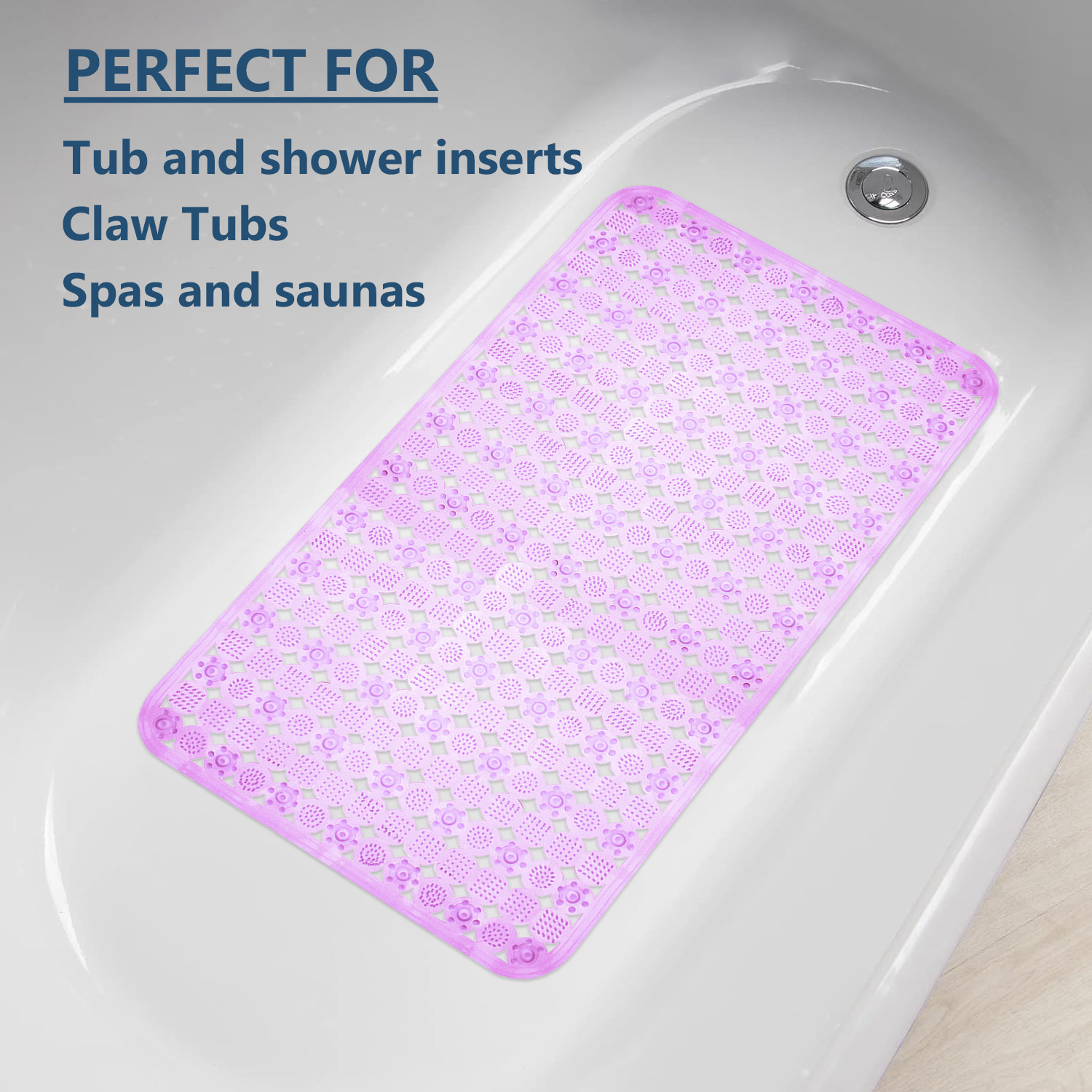 Kuber Industries Bath Mat | PVC Bathroom Mat | Shower Bath Mat | Transparent Round Check Floor Tub Mat | Foot Massager Mat | Anti-Skid Floor Mat | Shower Mat | Purple