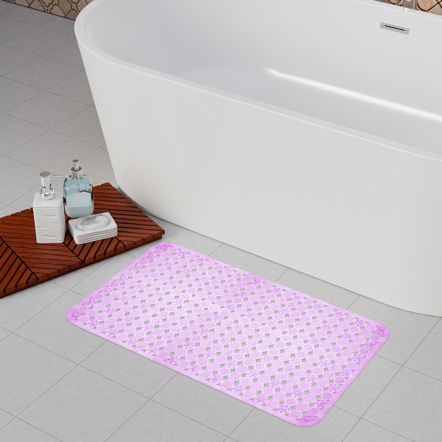 Kuber Industries Bath Mat | PVC Bathroom Mat | Shower Bath Mat | Transparent Round Check Floor Tub Mat | Foot Massager Mat | Anti-Skid Floor Mat | Shower Mat | Purple