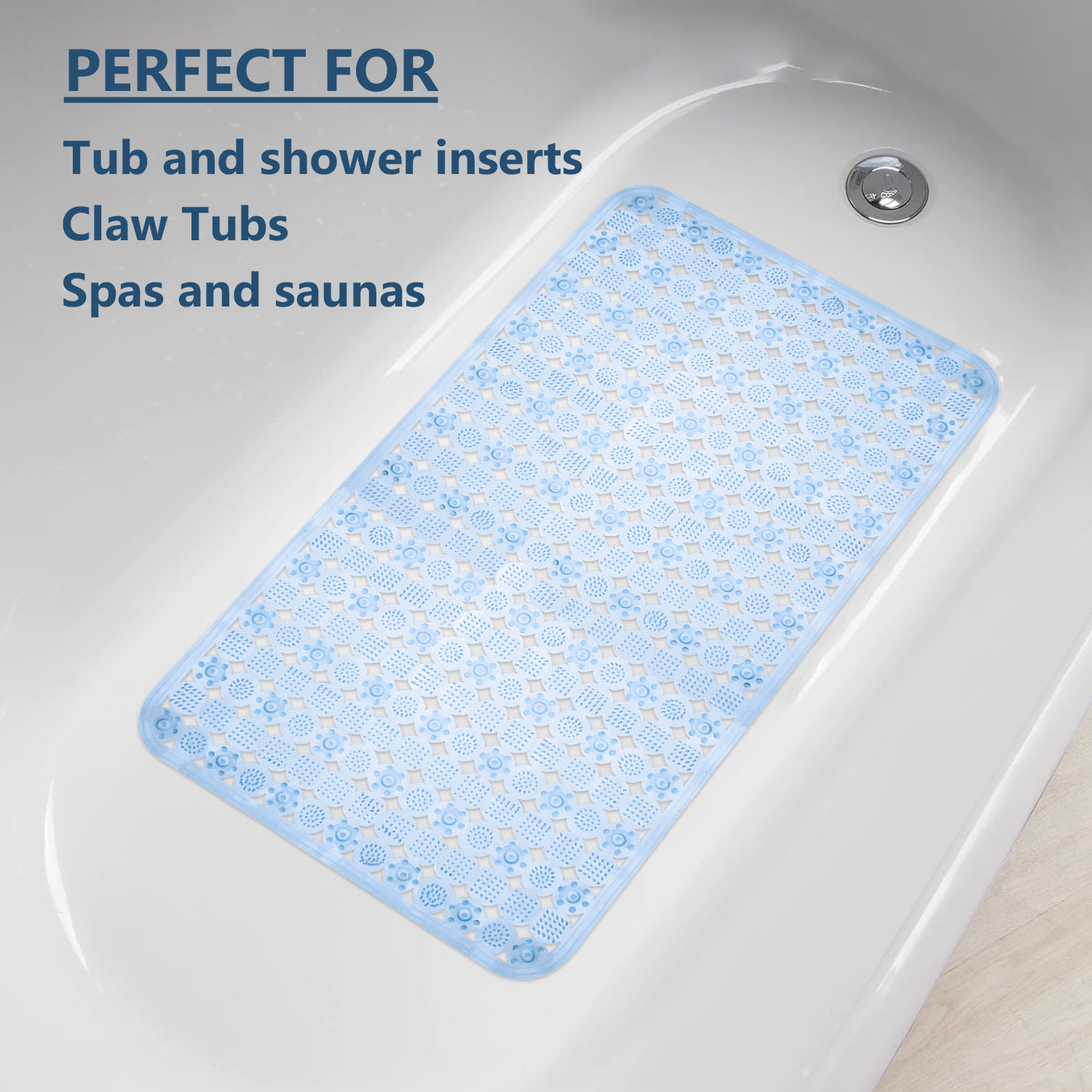 Kuber Industries Bath Mat | PVC Bathroom Mat | Shower Bath Mat | Transparent Round Check Floor Tub Mat | Foot Massager Mat | Anti-Skid Floor Mat | Shower Mat | Blue
