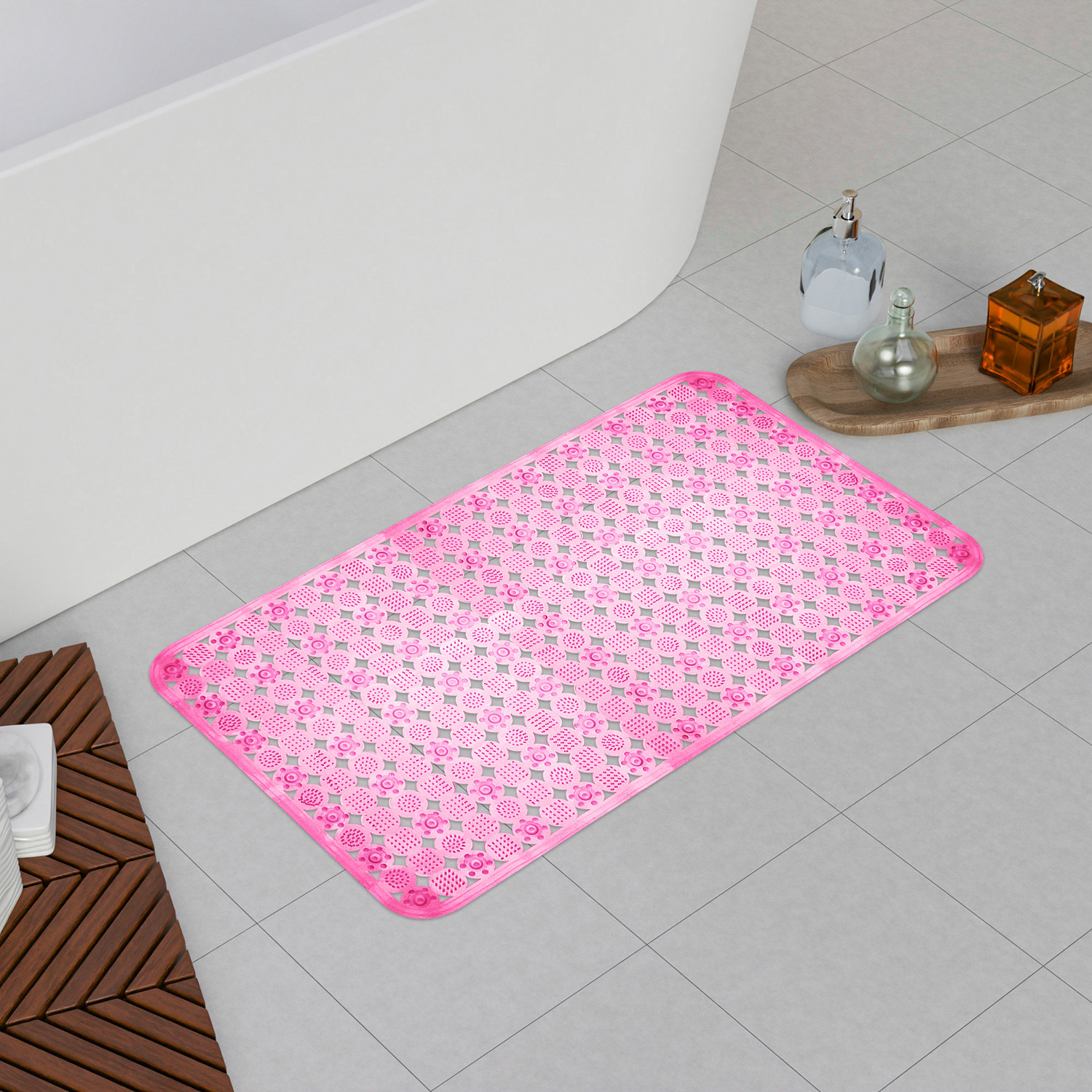 Kuber Industries Bath Mat | PVC Bathroom Mat | Shower Bath Mat | Transparent Round Check Floor Tub Mat | Foot Massager Mat | Anti-Skid Floor Shower Mat | Pack of 2 | Multi