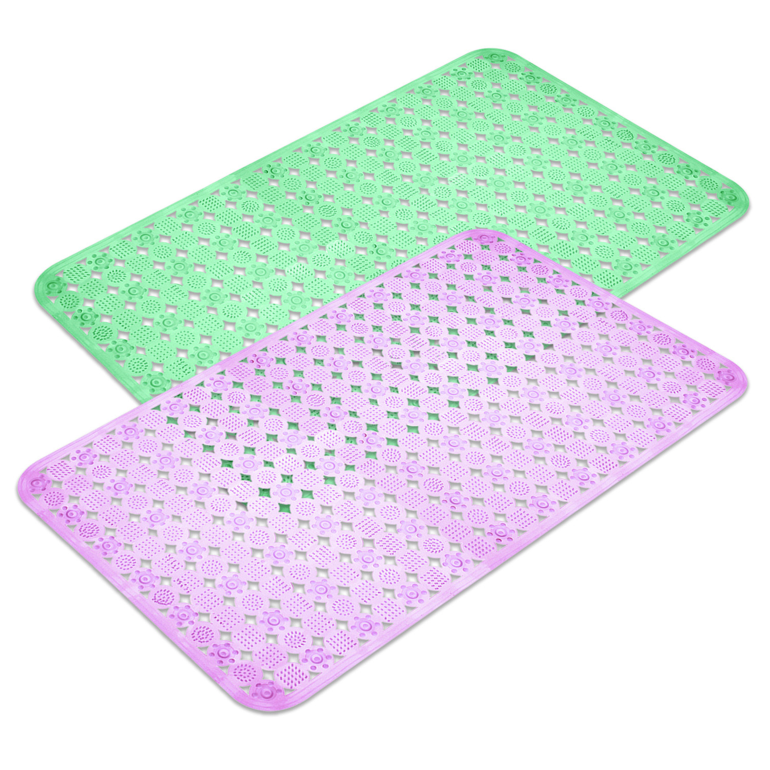 Kuber Industries Bath Mat | PVC Bathroom Mat | Shower Bath Mat | Transparent Round Check Floor Tub Mat | Foot Massager Mat | Anti-Skid Floor Shower Mat | Pack of 2 | Multi