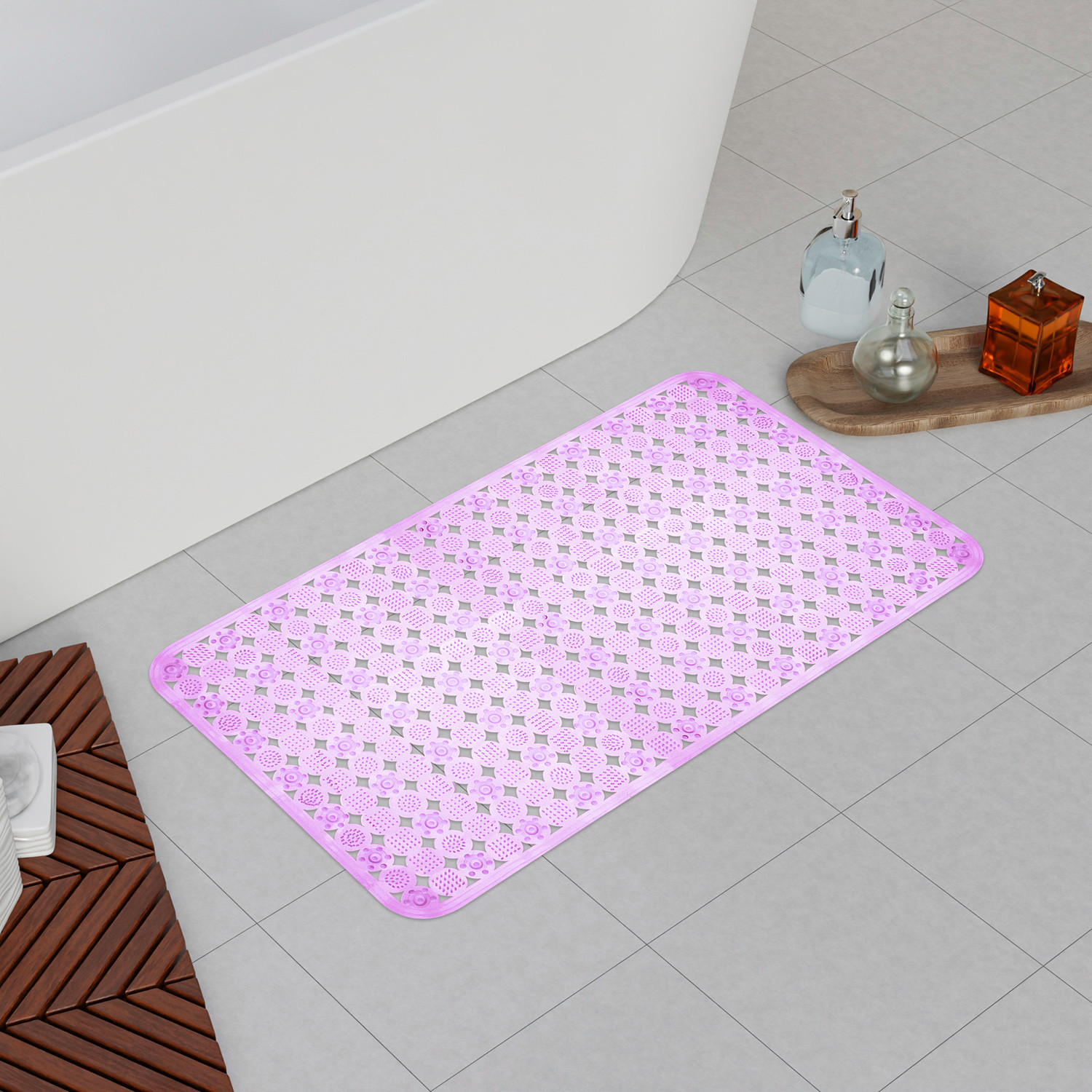 Kuber Industries Bath Mat | PVC Bathroom Mat | Shower Bath Mat | Transparent Round Check Floor Tub Mat | Foot Massager Mat | Anti-Skid Floor Shower Mat | Pack of 2 | Multi