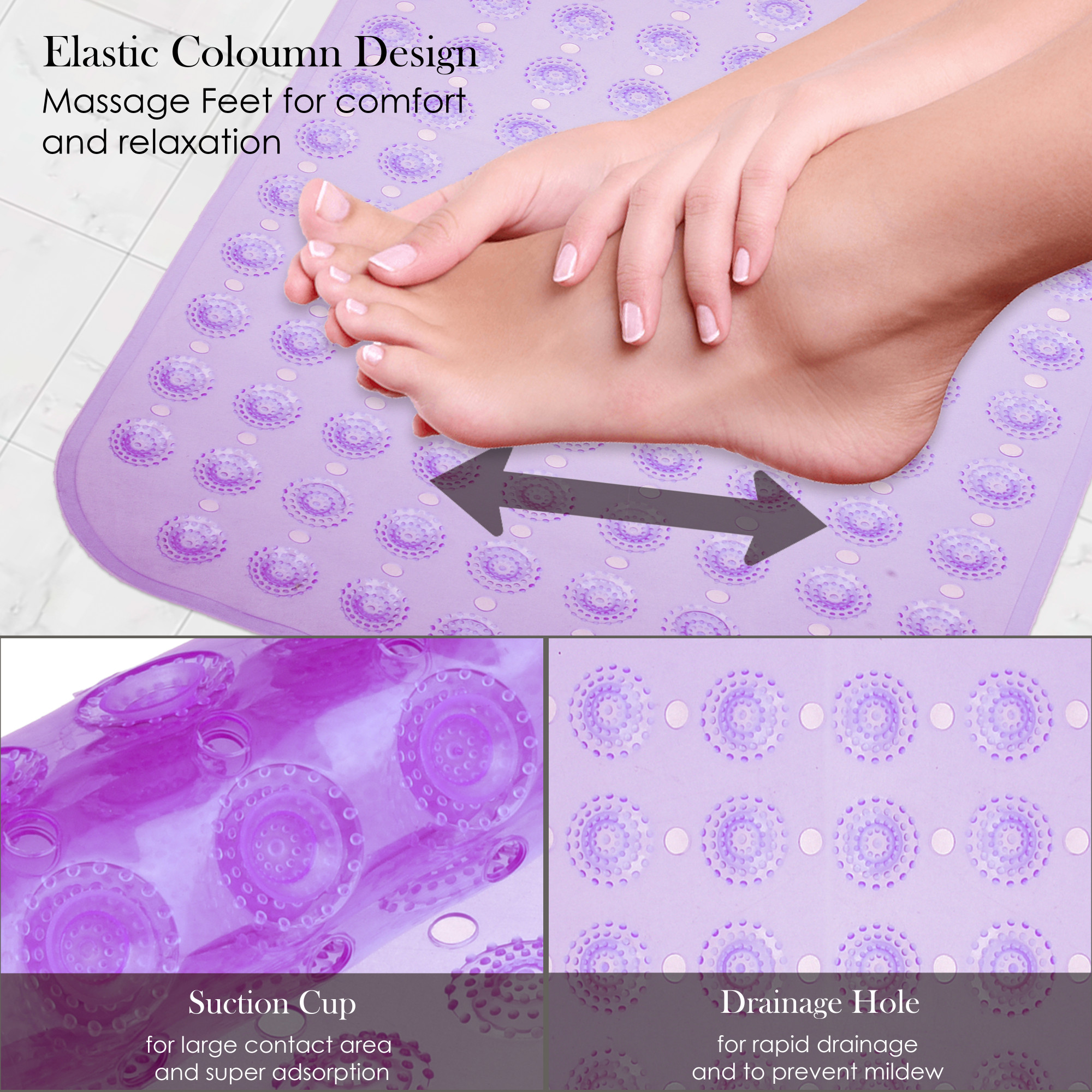 Kuber Industries Bath Mat  PVC Bathroom Mat  Shower Bath Mat  Transparent Round Floor Tub Mat  Foot Massager Mat  Anti-Skid Shower Mat with Drain Holes  Purple
