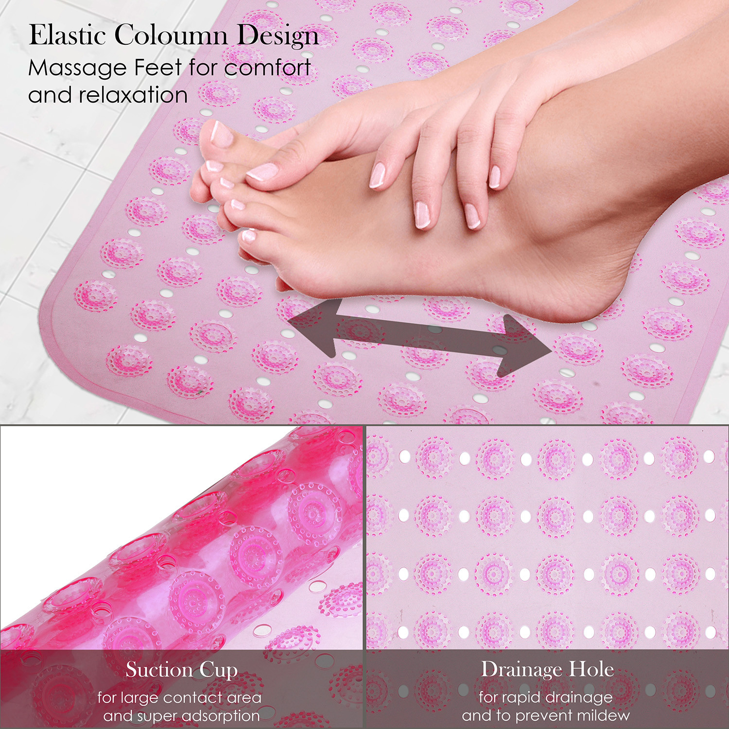Kuber Industries Bath Mat  PVC Bathroom Mat  Shower Bath Mat  Transparent Round Floor Tub Mat  Foot Massager Mat  Anti-Skid Shower Mat with Drain Holes  Pink