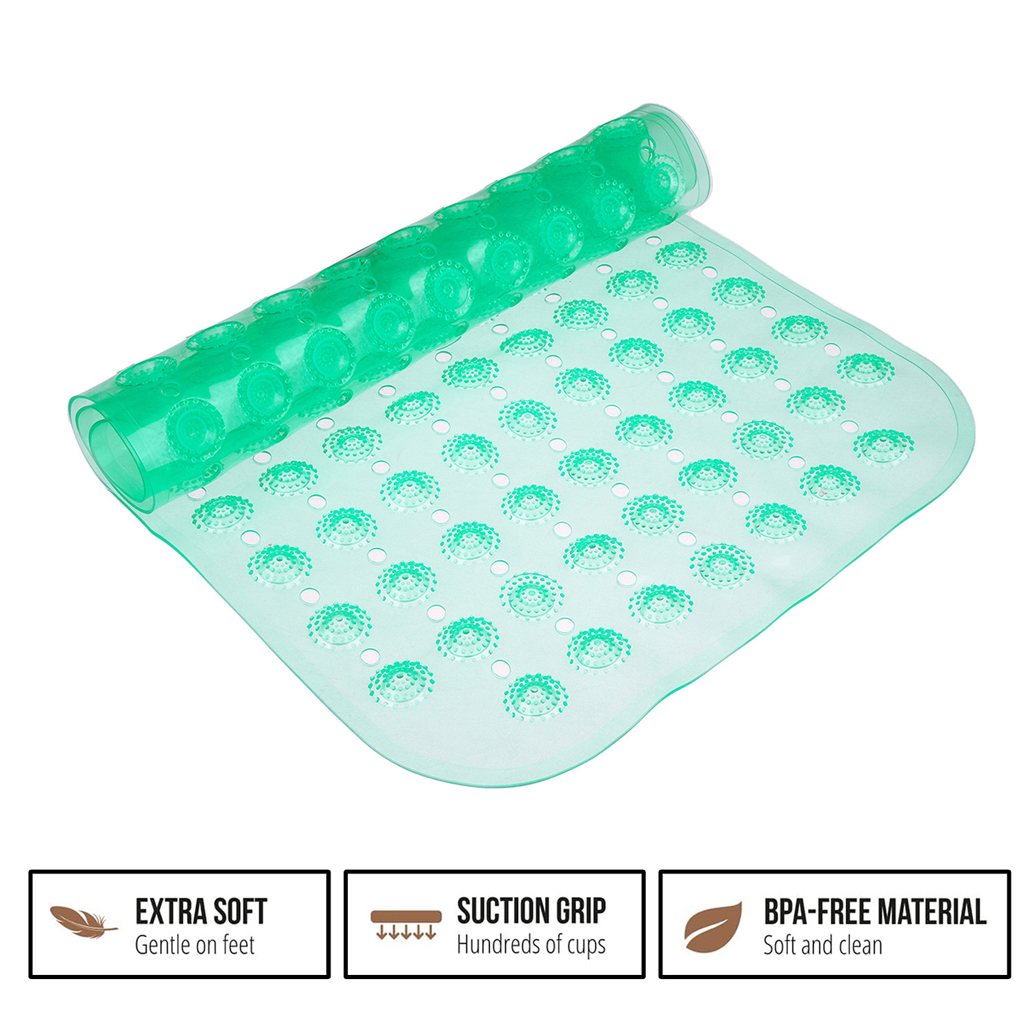 Kuber Industries Bath Mat  PVC Bathroom Mat  Shower Bath Mat  Transparent Round Floor Tub Mat  Foot Massager Mat  Anti-Skid Shower Mat with Drain Holes  Green