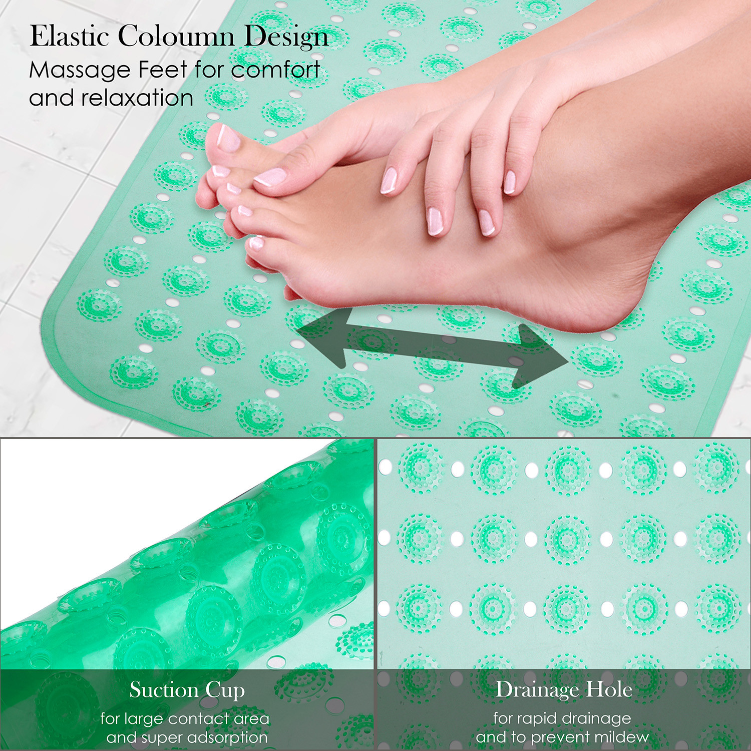 Kuber Industries Bath Mat  PVC Bathroom Mat  Shower Bath Mat  Transparent Round Floor Tub Mat  Foot Massager Mat  Anti-Skid Shower Mat with Drain Holes  Green