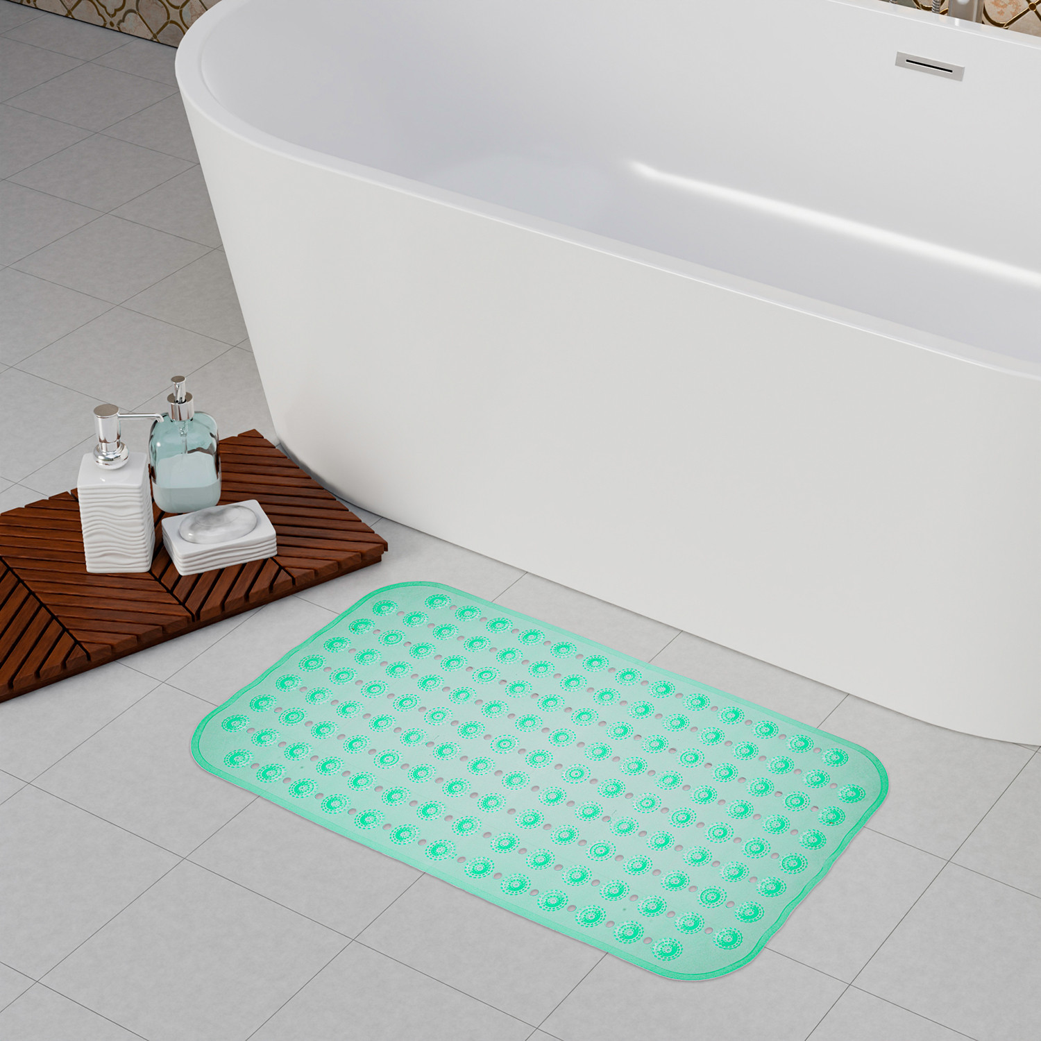 Kuber Industries Bath Mat  PVC Bathroom Mat  Shower Bath Mat  Transparent Round Floor Tub Mat  Foot Massager Mat  Anti-Skid Shower Mat with Drain Holes  Green
