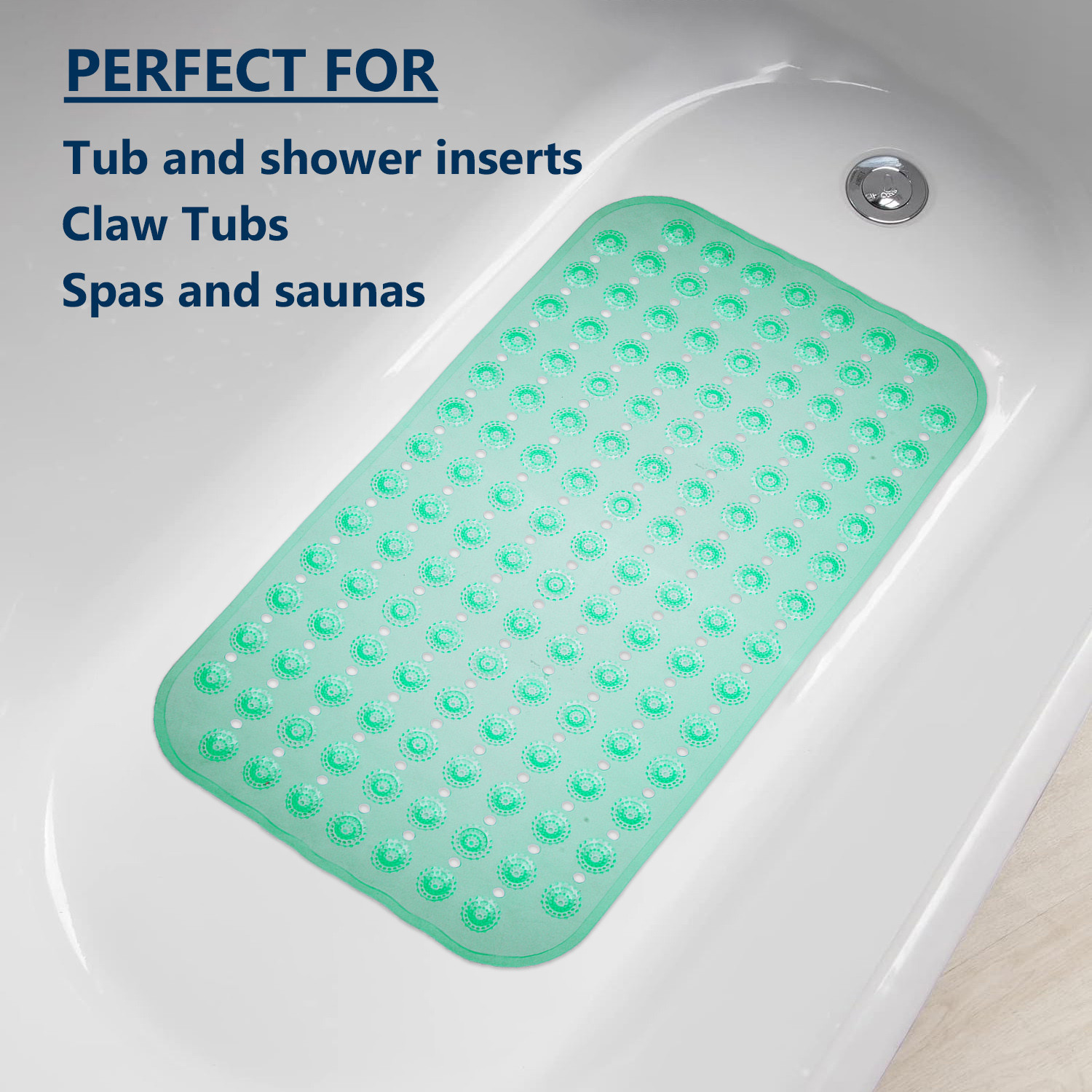 Kuber Industries Bath Mat | PVC Bathroom Mat | Shower Bath Mat | Transparent Round Floor Tub Mat | Foot Massager Mat | Anti-Skid Shower Mat with Drain Holes | Green