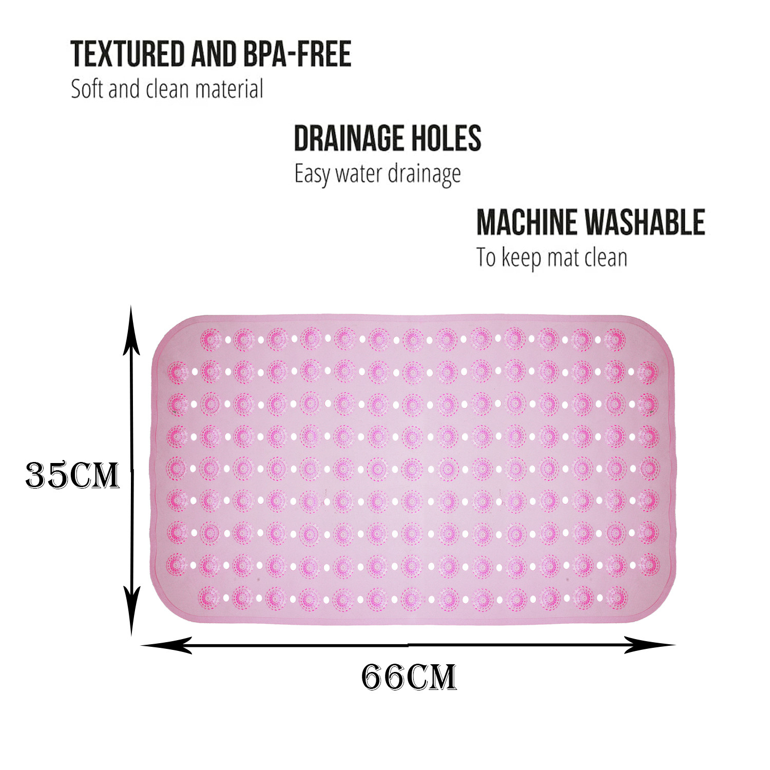 Kuber Industries Bath Mat | PVC Bathroom Mat | Shower Bath Mat | Transparent Round Floor Tub Mat | Foot Massager Mat | Anti-Skid Shower Mat with Drain Holes | Pink