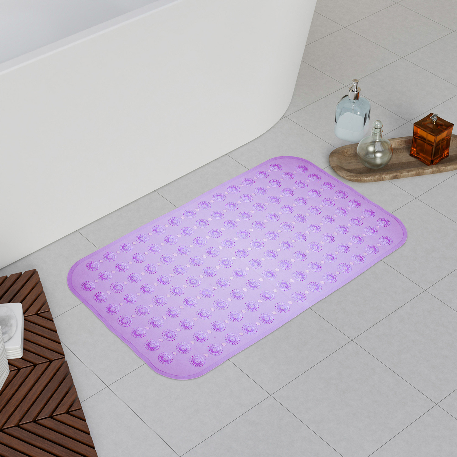 Kuber Industries Bath Mat | PVC Bathroom Mat | Shower Bath Mat | Transparent Round Floor Tub Mat | Foot Massager Mat | Anti-Skid Shower Mat with Drain Holes | Purple