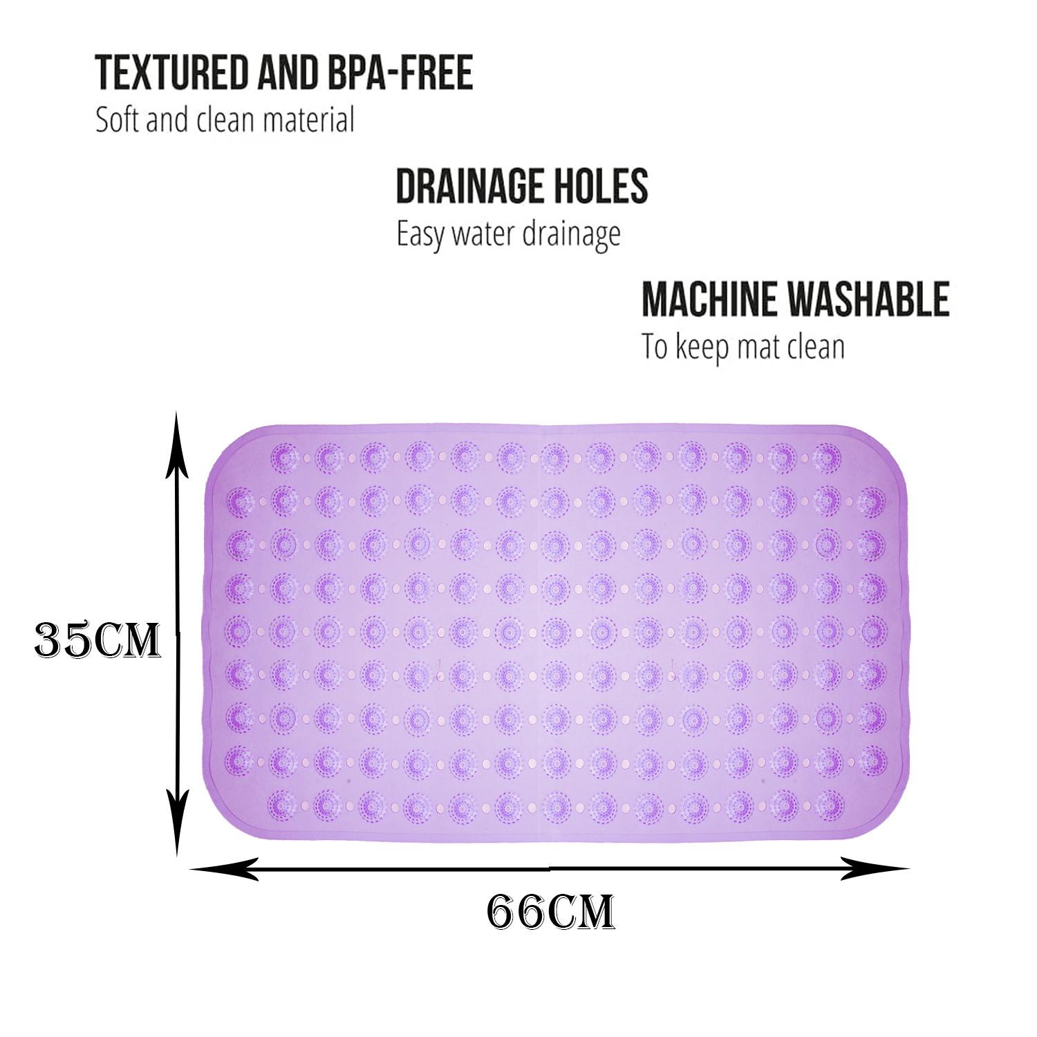 Kuber Industries Bath Mat | PVC Bathroom Mat | Shower Bath Mat | Transparent Round Floor Tub Mat | Foot Massager Mat | Anti-Skid Shower Mat with Drain Holes | Purple