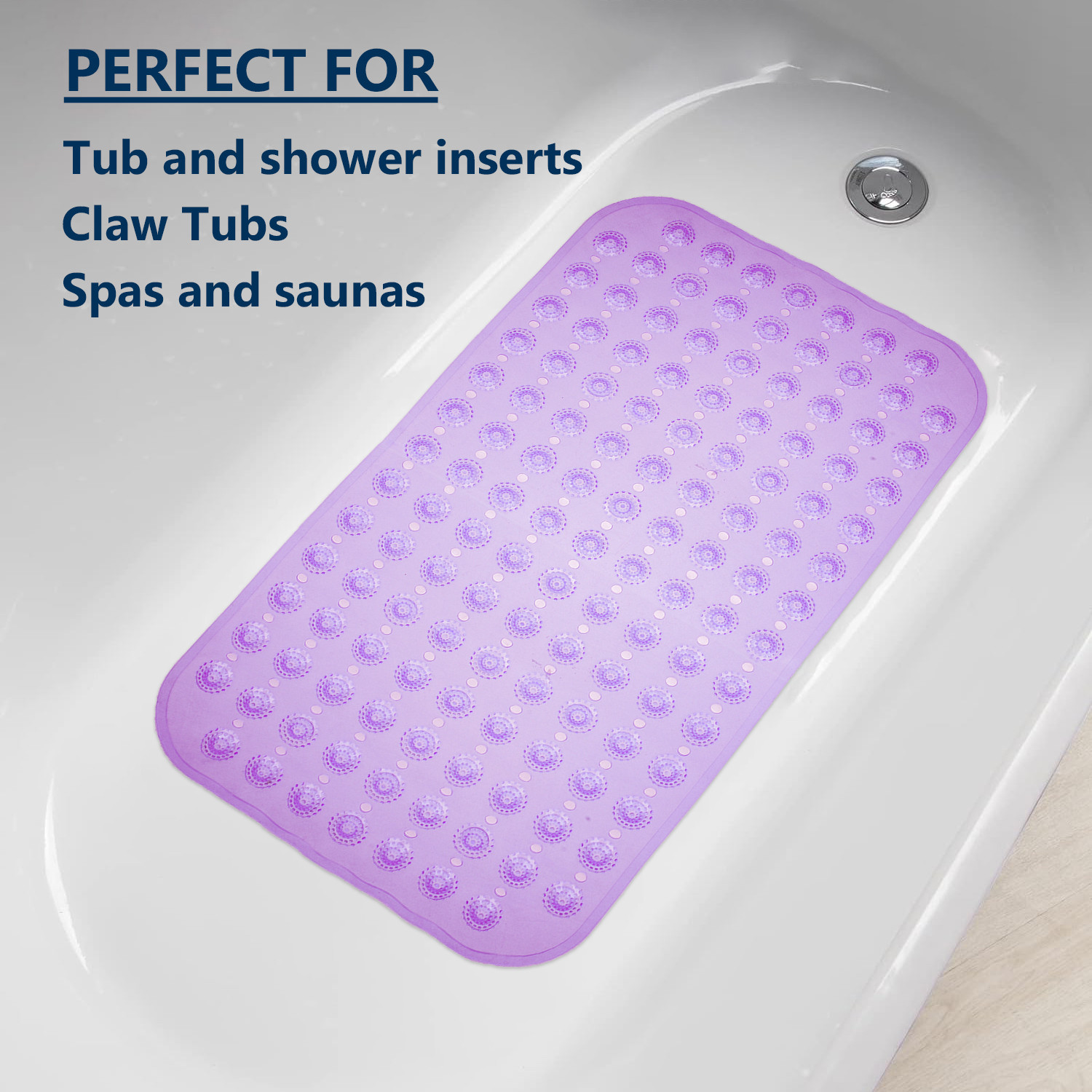 Kuber Industries Bath Mat | PVC Bathroom Mat | Shower Bath Mat | Transparent Round Floor Tub Mat | Foot Massager Mat | Anti-Skid Shower Mat with Drain Holes | Purple