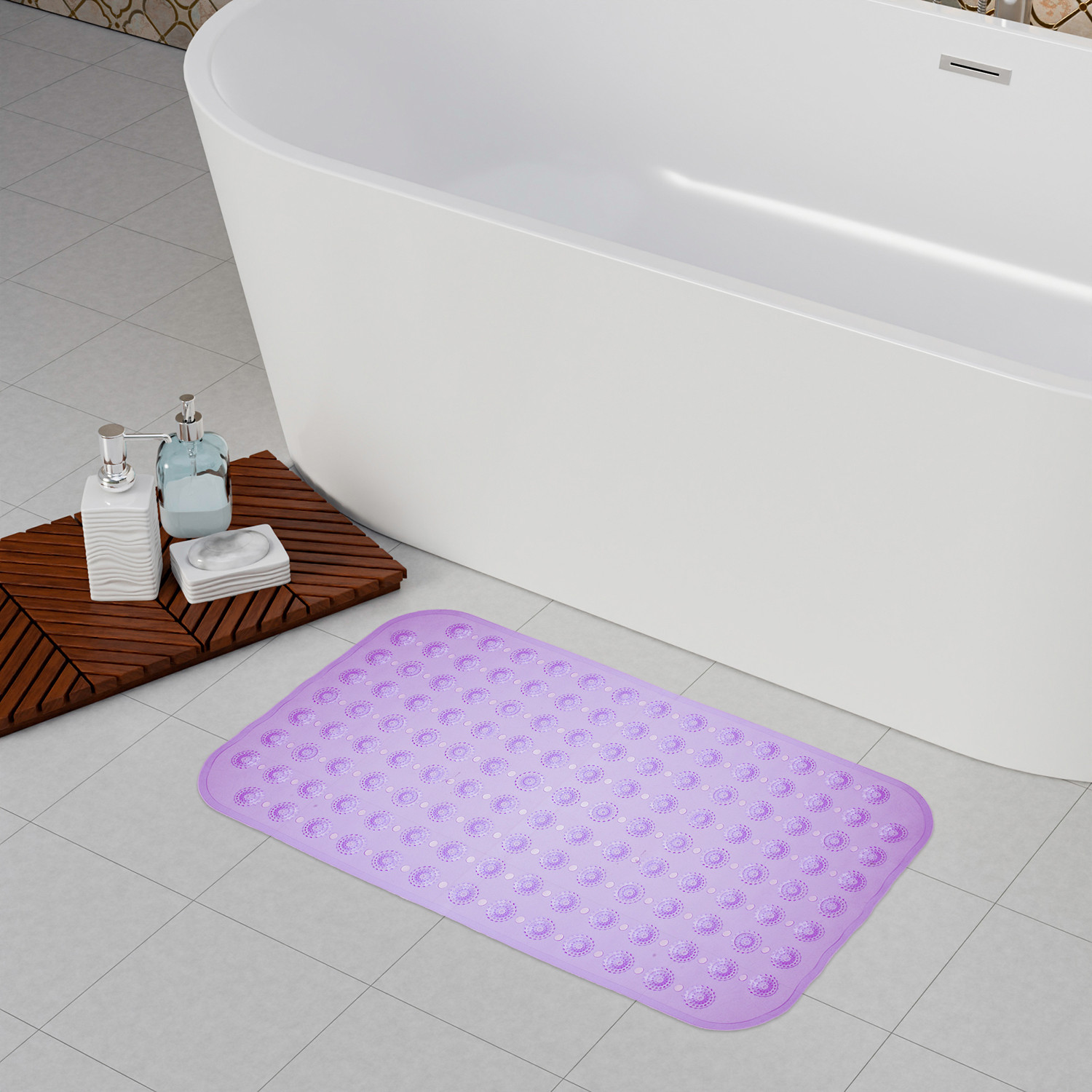 Kuber Industries Bath Mat | PVC Bathroom Mat | Shower Bath Mat | Transparent Round Floor Tub Mat | Foot Massager Mat | Anti-Skid Shower Mat with Drain Holes | Purple